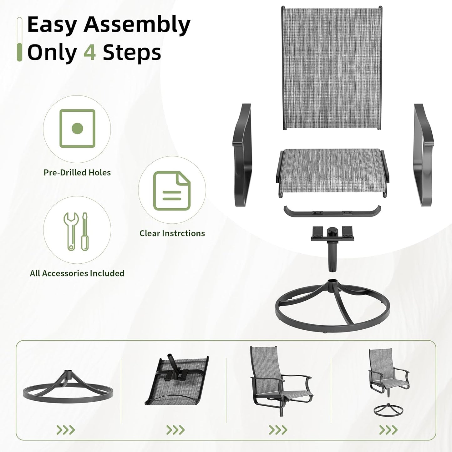 Amopatio Outdoor Patio Swivel Dining Chairs Set of 4, 360° Swivel Outdoor Chairs, All Weather Outdoor Swivel Chairs with Textilene Mesh and Rust-Proof Steel Frame, for Backyard & Porch,Grayish White