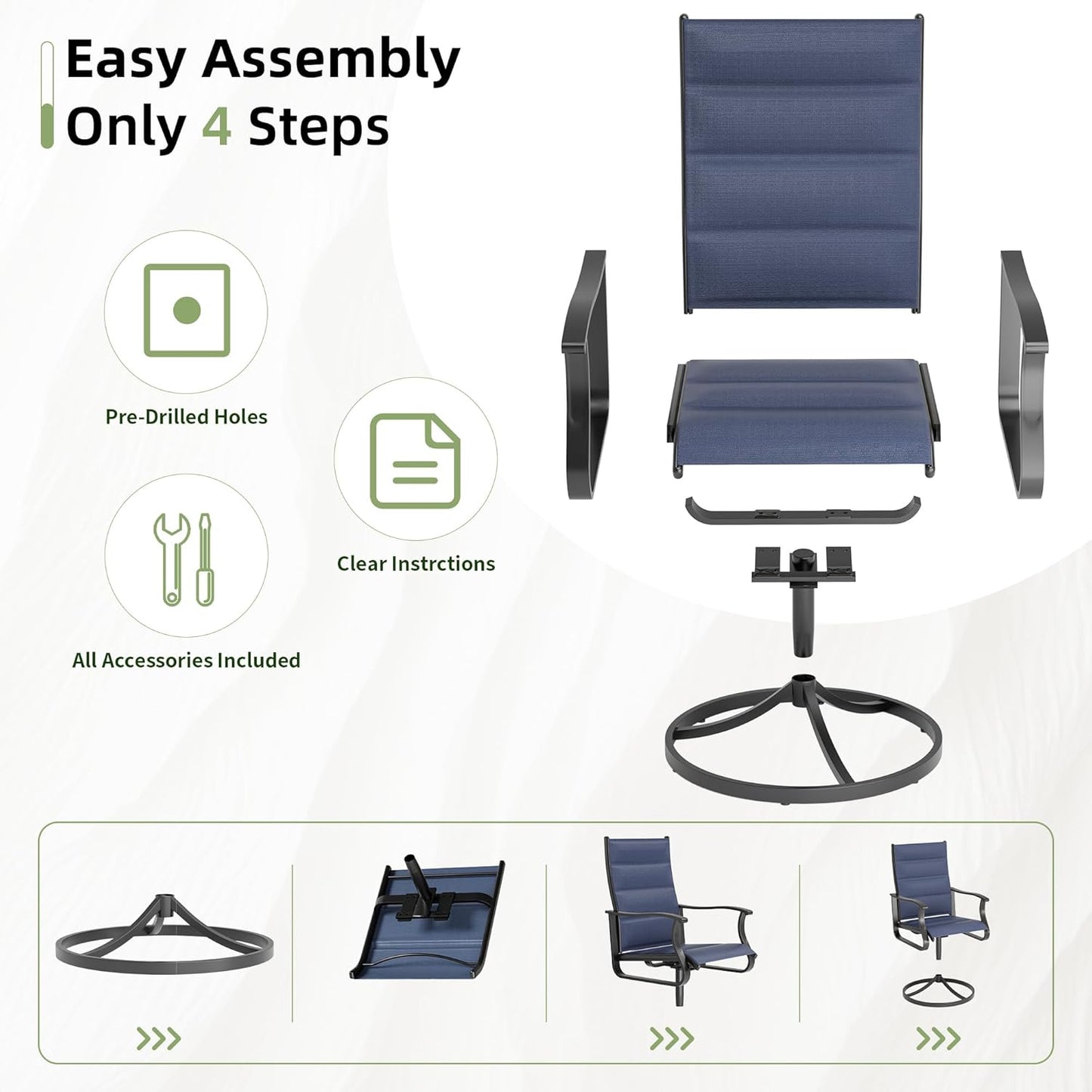 Amopatio Outdoor Patio Swivel Dining Chairs Set of 6, 360° Swivel Patio Chairs, All Weather Outdoor Swivel Chairs with Textilene Mesh and Rust-Proof Steel Frame, for Backyard & Porch, Navy Blue