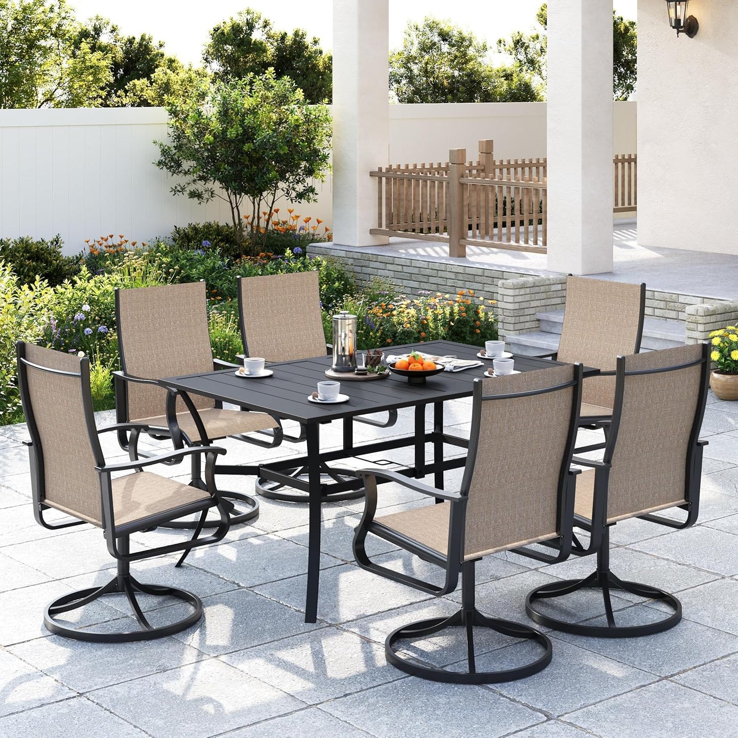 Amopatio Outdoor Patio Swivel Dining Chairs Set of 2, 360° Swivel Outdoor Chairs, All Weather Outdoor Swivel Chairs with Textilene Mesh and Rust-Proof Steel Frame, for Backyard, Garden & Porch,Brown