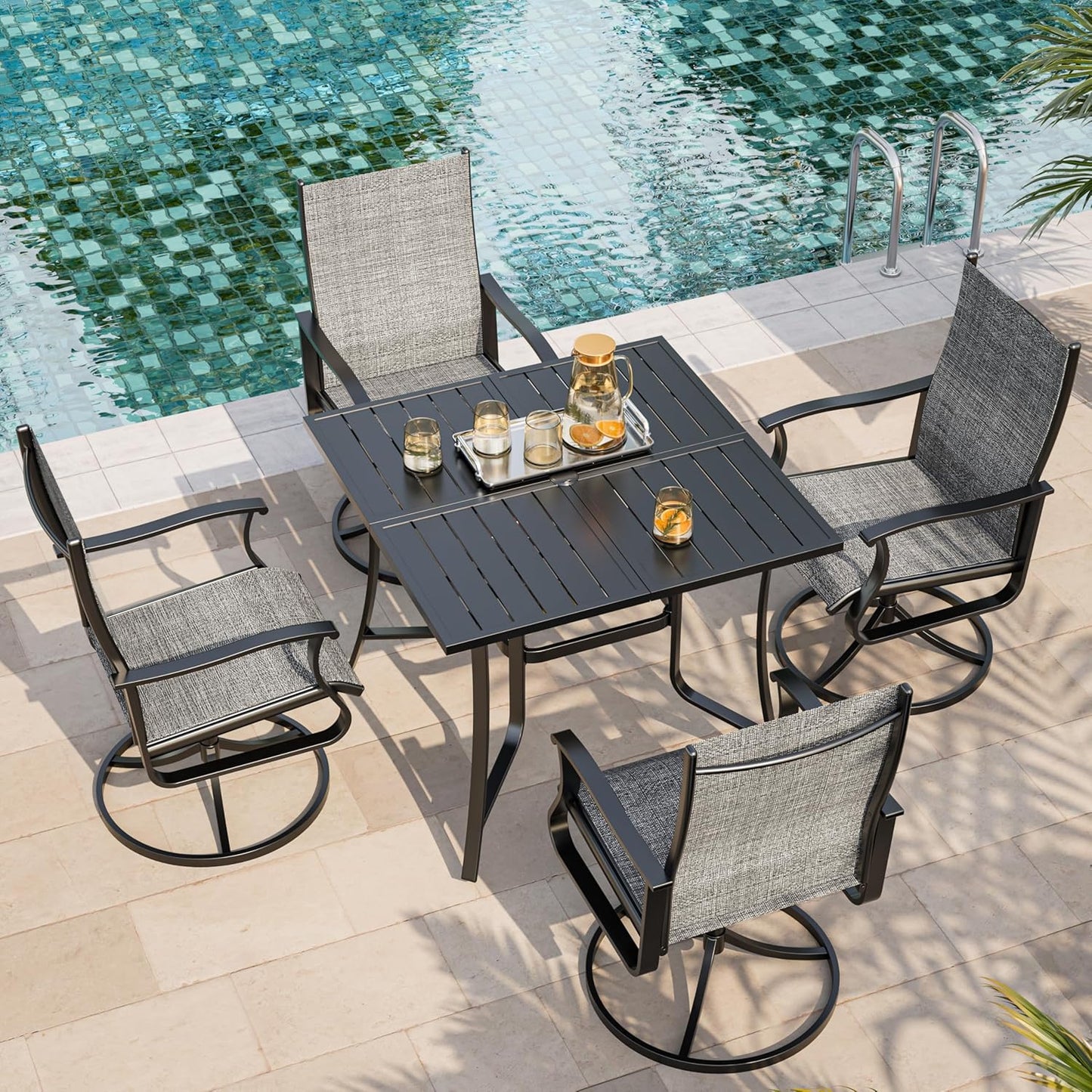 Amopatio Outdoor Patio Swivel Dining Chairs Set of 4, 360° Swivel Outdoor Chairs, All Weather Outdoor Swivel Chairs with Textilene Mesh and Rust-Proof Steel Frame, for Backyard, Porch, Dark Gray