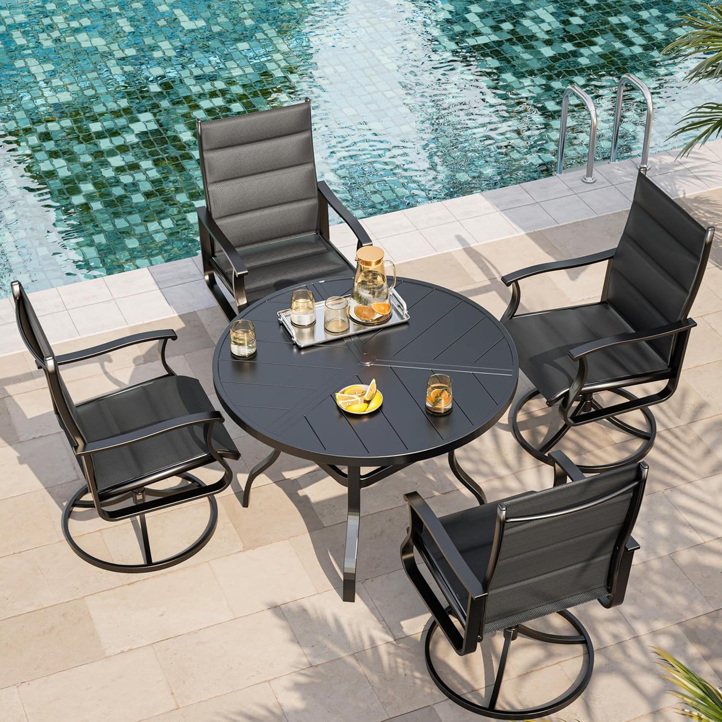 Amopatio Outdoor Patio Swivel Dining Chairs Set of 4, 360° Swivel Patio Chairs, All Weather Outdoor Swivel Chairs with Textilene Mesh and Rust-Proof Steel Frame, for Backyard & Porch, Black