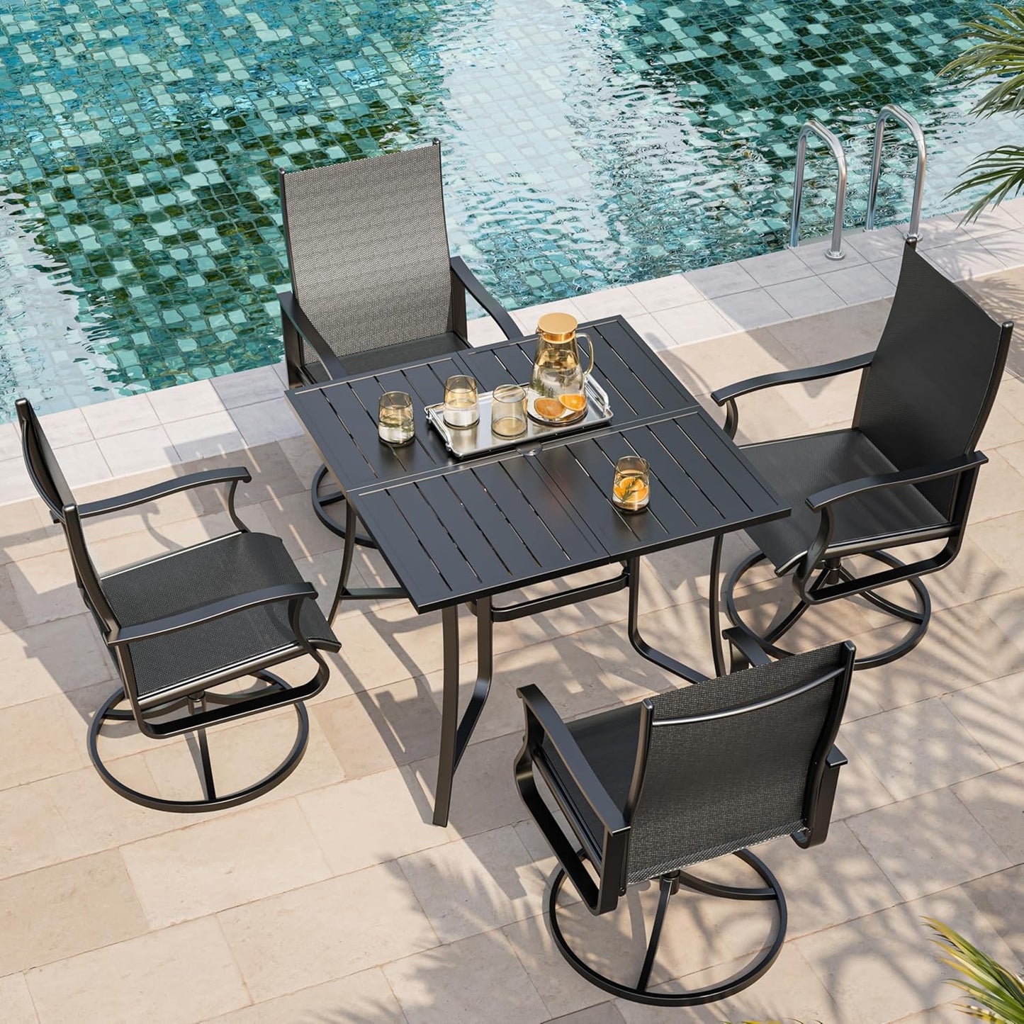 Amopatio Outdoor Patio Swivel Dining Chairs Set of 4, 360° Swivel Outdoor Chairs, All Weather Outdoor Swivel Chairs with Textilene Mesh and Rust-Proof Steel Frame, for Backyard, Garden & Porch, Black