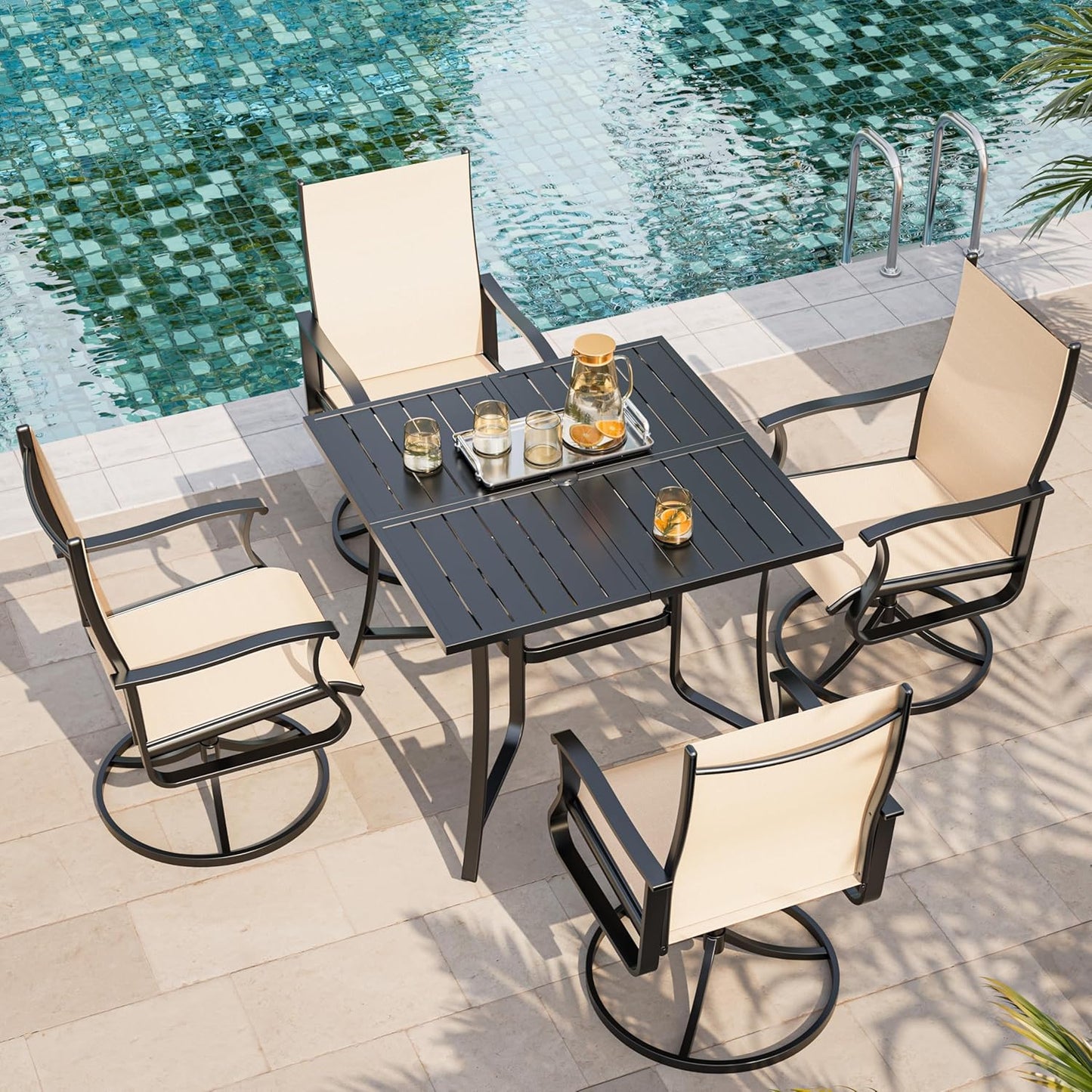 Amopatio Outdoor Patio Swivel Dining Chairs Set of 4, 360° Swivel Outdoor Chairs, All Weather Outdoor Swivel Chairs with Textilene Mesh and Rust-Proof Steel Frame, for Backyard, Garden & Porch, Beige