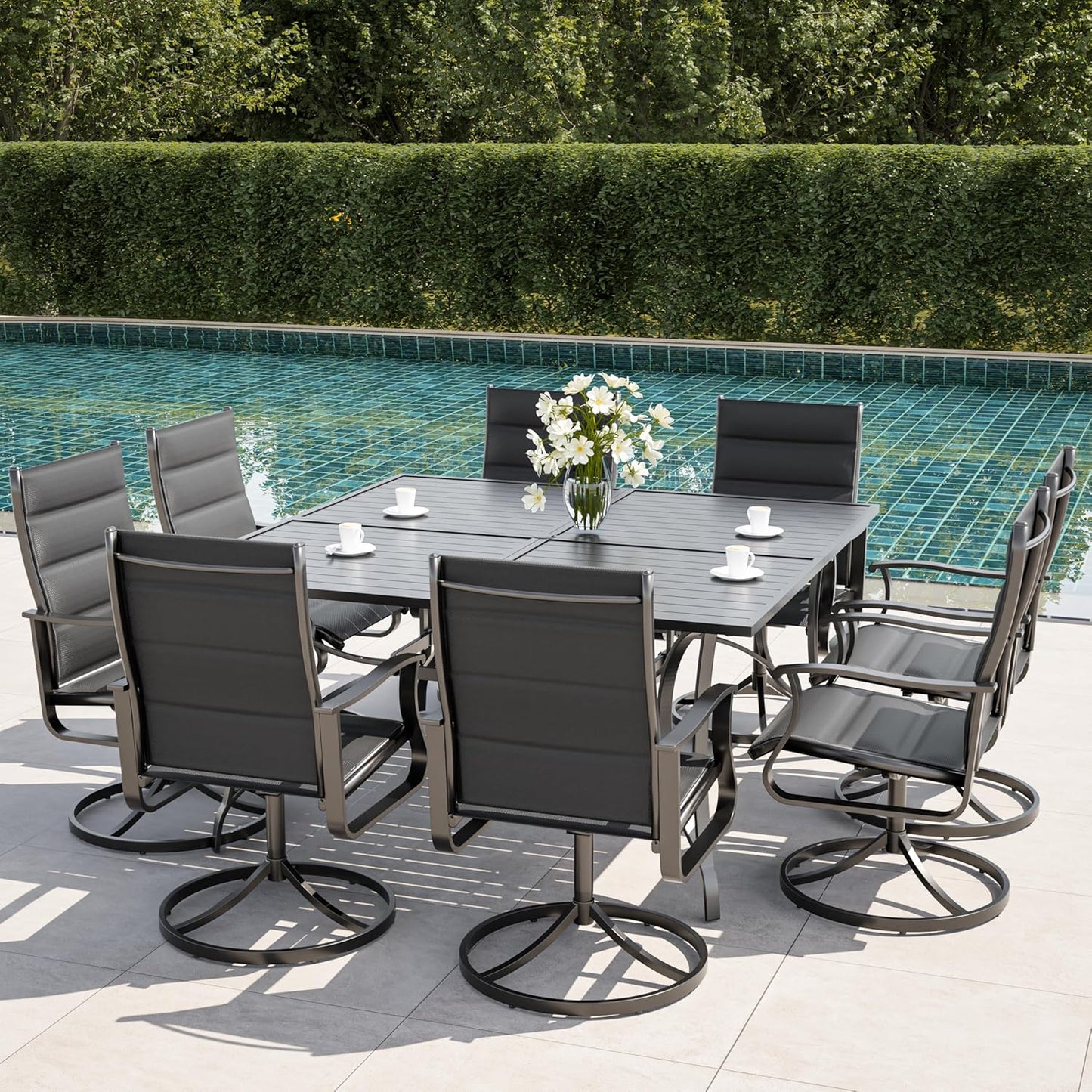 Amopatio Outdoor Patio Swivel Dining Chairs Set of 6, 360° Swivel Patio Chairs, All Weather Outdoor Swivel Chairs with Textilene Mesh and Rust-Proof Steel Frame, for Backyard & Porch, Black