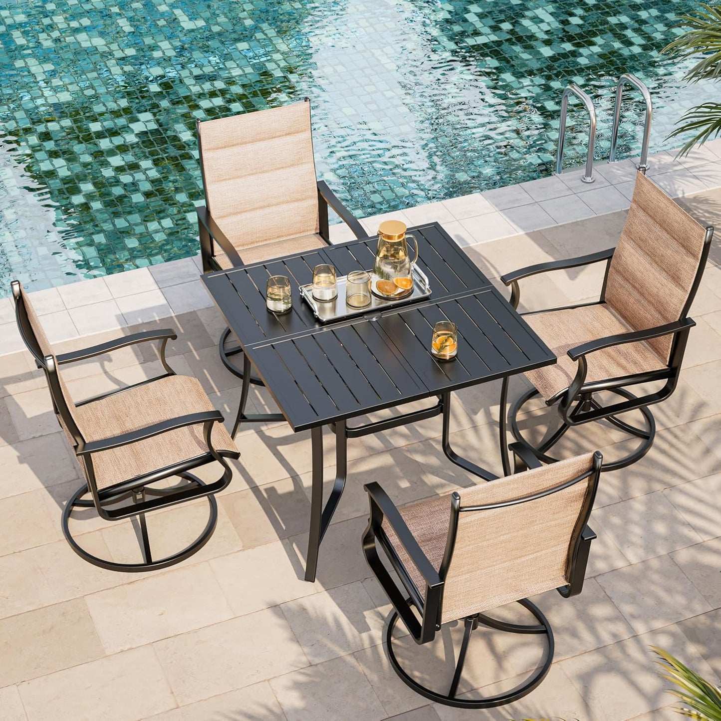 Amopatio Outdoor Patio Swivel Dining Chairs Set of 4, 360° Swivel Patio Chairs, All Weather Outdoor Swivel Chairs with Textilene Mesh and Rust-Proof Steel Frame, for Backyard & Porch, Brown