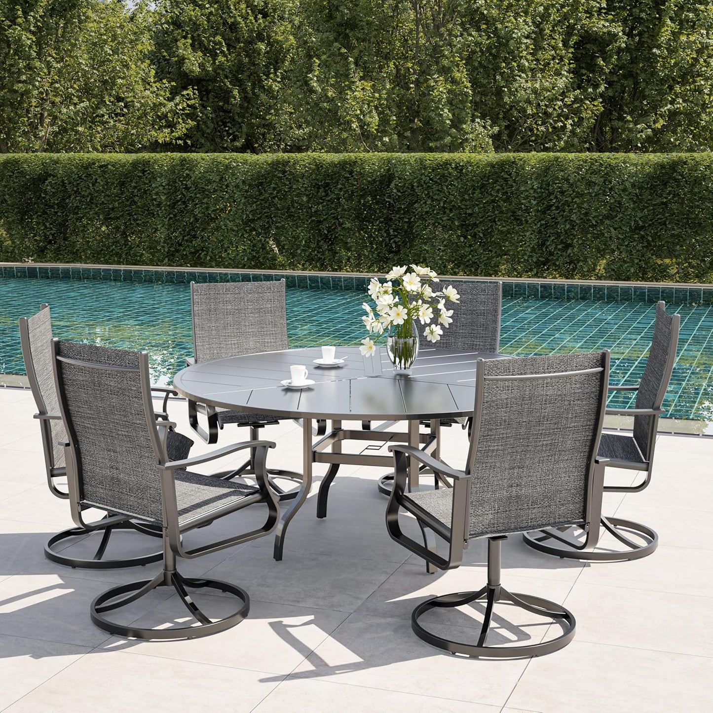 Amopatio Outdoor Patio Swivel Dining Chairs Set of 6, 360° Swivel Outdoor Chairs, All Weather Outdoor Swivel Chairs with Textilene Mesh and Rust-Proof Steel Frame, for Backyard, Porch, Dark Gray