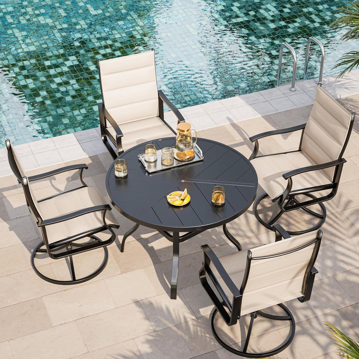 Amopatio Outdoor Patio Swivel Dining Chairs Set of 4, 360° Swivel Patio Chairs, All Weather Outdoor Swivel Chairs with Textilene Mesh and Rust-Proof Steel Frame, for Backyard & Porch, Beige