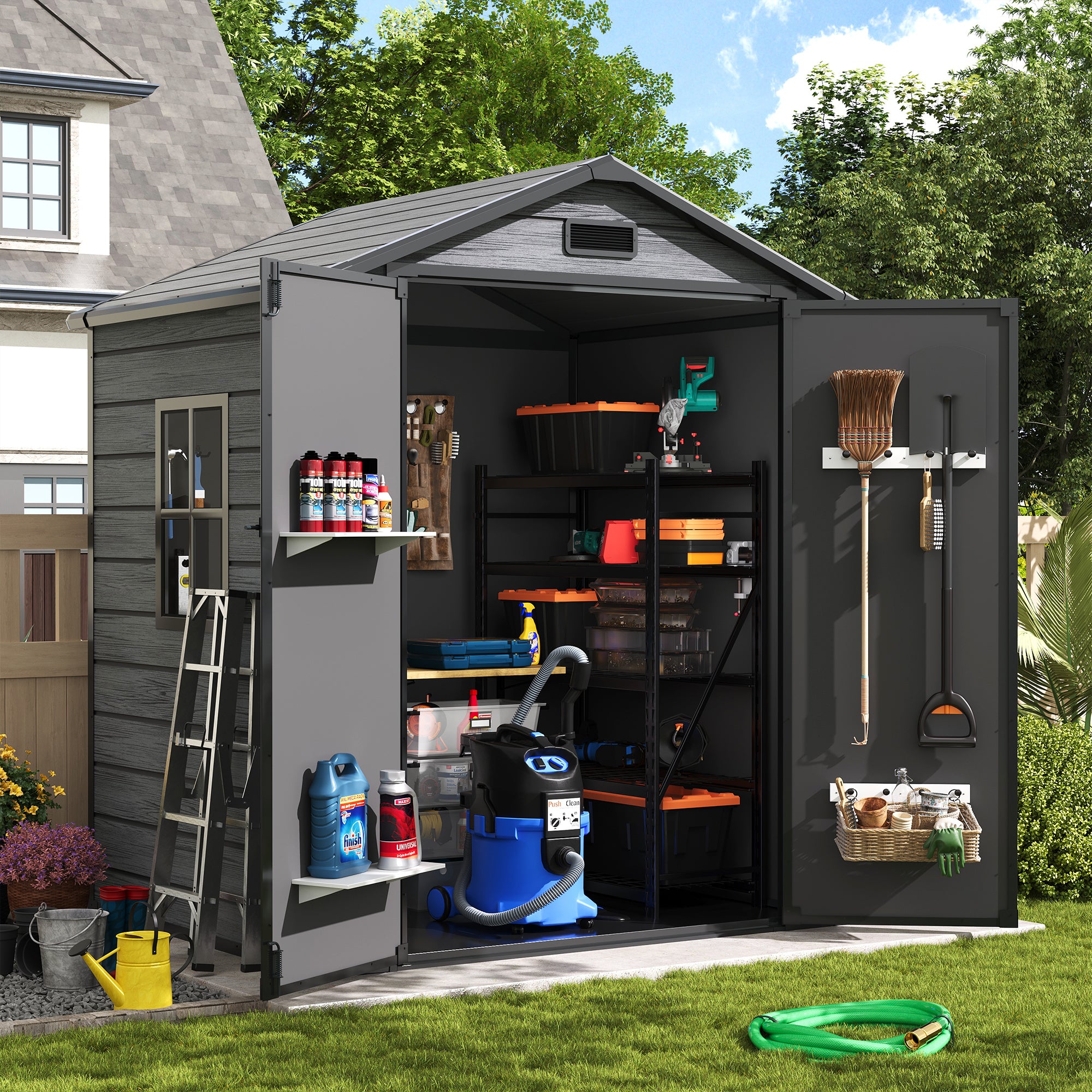 Amopatio Outdoor Storage Shed with Floor,6x4.5 FT Lockable Plastic Too