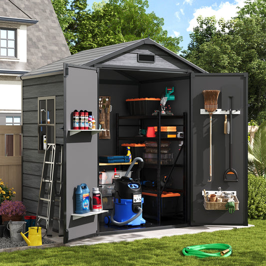 Amopatio Outdoor Storage Shed with Floor,6x4.5 FT Lockable Plastic Tool Shed with Ventilation,Waterproof Resin Garden Sheds for Backyard,Patio,Lawn and Bike Dark Grey