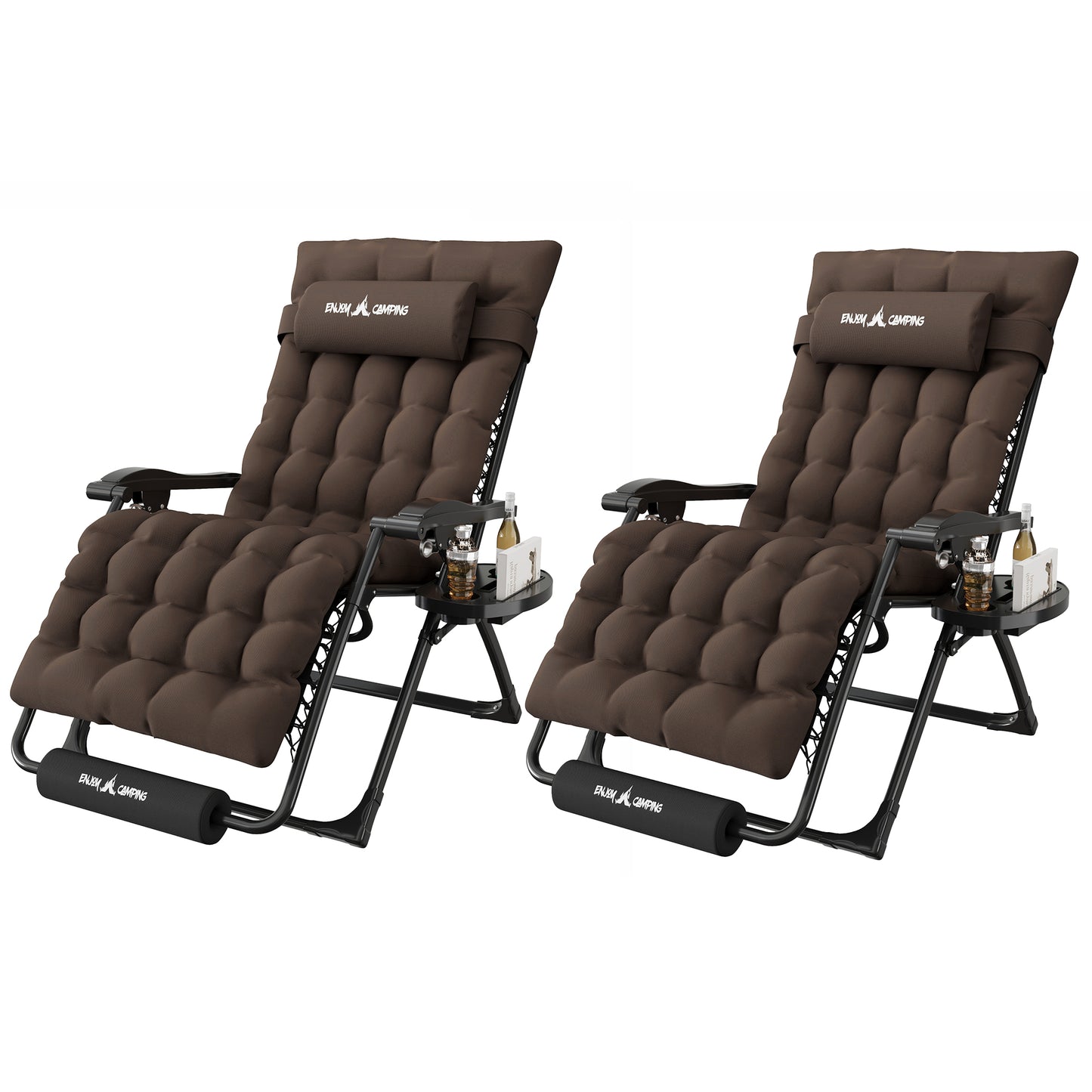 Amopatio Oversized Zero Gravity Chair, 29''W Reclining Camping Lounge Chair Upgraded Lock and Footrest, Folding Patio Recliner with Cup Holder, Removable Cushion & Headrest