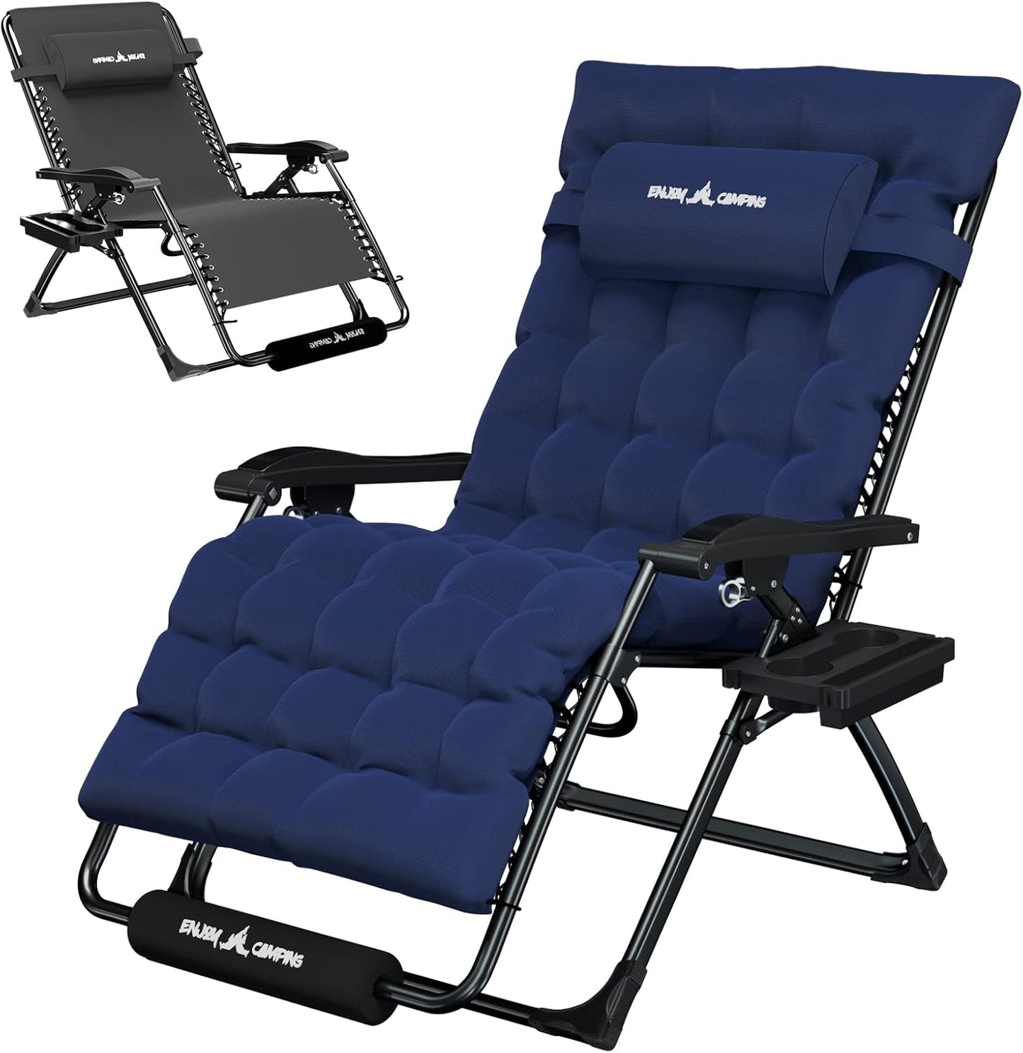 Amopatio Oversized Zero Gravity Chair with Cushion for Indoor & Outdoor, XXL 33Inch Patio Folding Reclining Lounge Chair with Tray/Footrest/Headrest