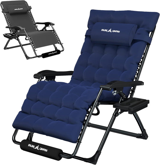 Amopatio Oversized Zero Gravity Chair with Cushion for Indoor & Outdoor, XXL 33Inch Patio Folding Reclining Lounge Chair with Tray/Footrest/Headrest