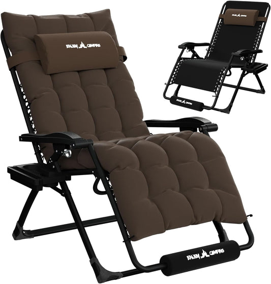 Amopatio Oversized Zero Gravity Chair with Cushion for Indoor & Outdoor, XXL 33Inch Patio Folding Reclining Lounge Chair with Tray/Footrest/Headrest