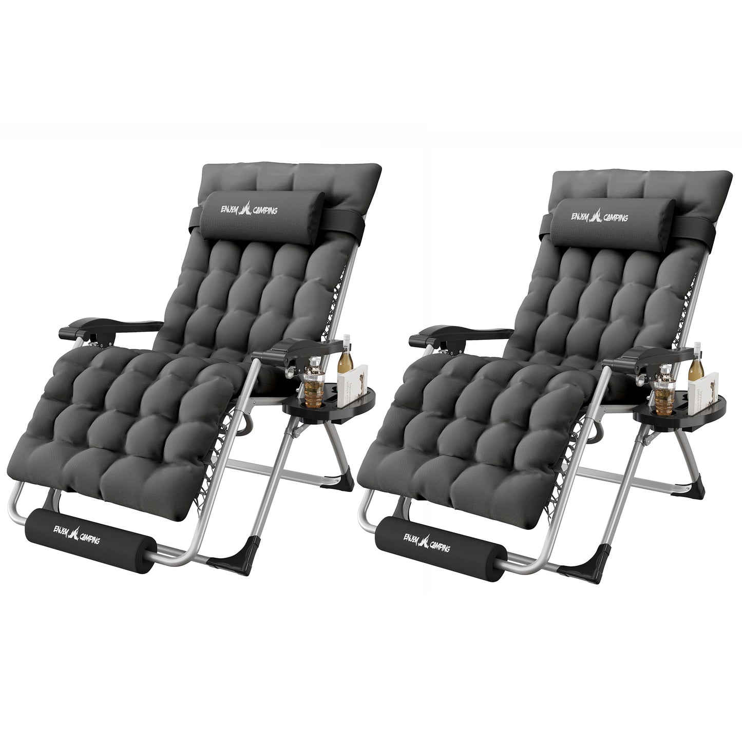 Amopatio Oversized Zero Gravity Chair Set of 2, Reclining Camping Lounge Chair Upgraded Lock and Footrest, Cup Holder, Removable Cushion & Headrest Folding Patio Recliner for Indoor Outdoor