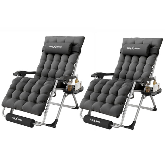 Amopatio Oversized Zero Gravity Chair Set of 2, Reclining Camping Lounge Chair Upgraded Lock and Footrest, Cup Holder, Removable Cushion & Headrest Folding Patio Recliner for Indoor Outdoor