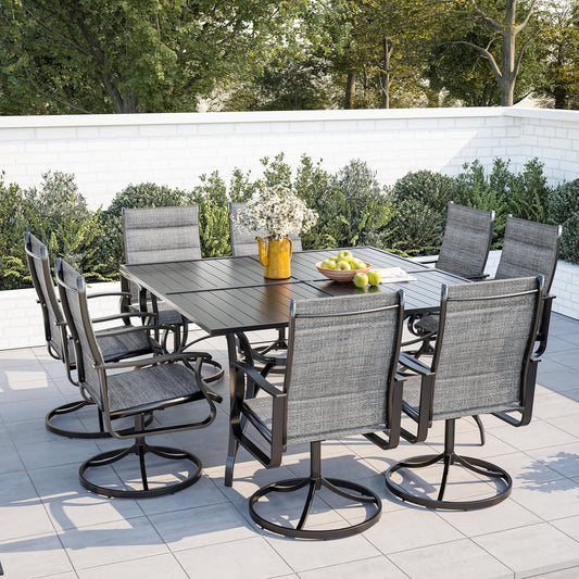 Amopatio Outdoor Patio Swivel Dining Chairs Set of 8, 360° Swivel Patio Chairs, All Weather Outdoor Swivel Chairs with Textilene Mesh and Rust-Proof Steel Frame, for Backyard & Porch, Dark Gray