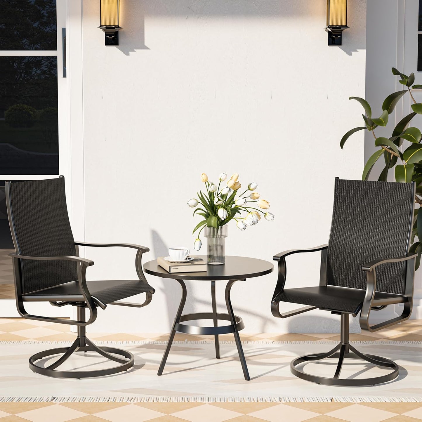 Amopatio Outdoor Patio Swivel Dining Chairs Set of 2, 360° Swivel Outdoor Chairs, All Weather Outdoor Swivel Chairs with Textilene Mesh and Rust-Proof Steel Frame, for Backyard, Garden & Porch, Black