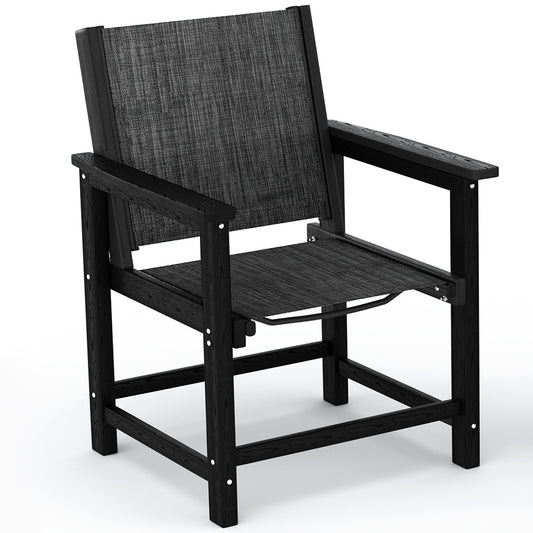HDPE Patio Dining Chair with Armrests - Textilene Outdoor Chair with Wide Seat for Poolside, All Weather UV Resistant Heavy Duty Patio Chair for Backyard Balcony & Deck(Black)
