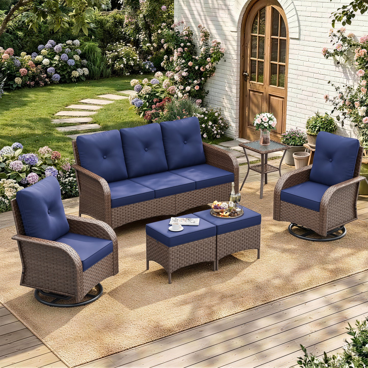 Amopatio 6 Pieces Outdoor Patio Furniture Set, Wicker Swivel Rocker Chairs Sets
