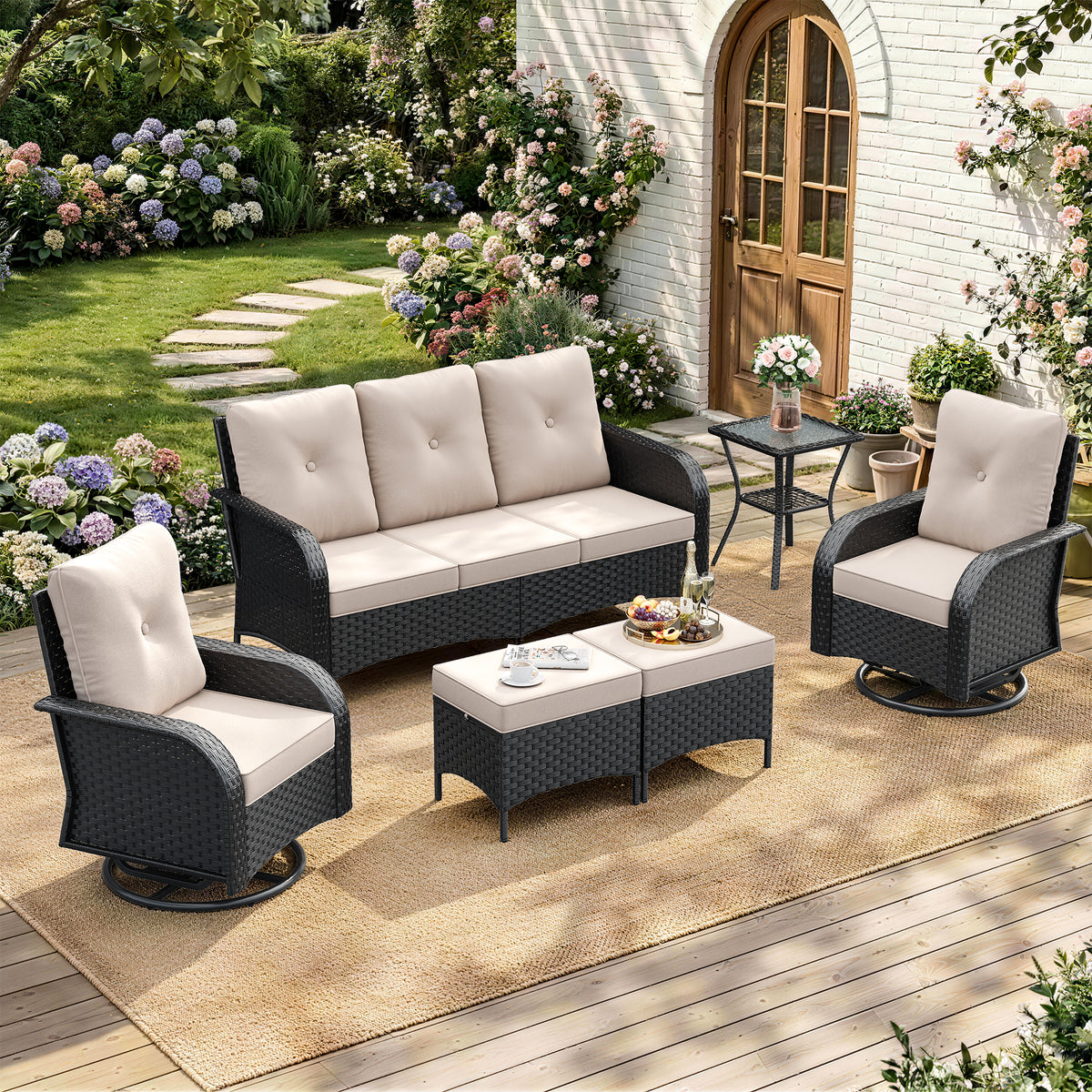 Amopatio 6 Pieces Outdoor Patio Furniture Set, Wicker Swivel Rocker Chairs Sets