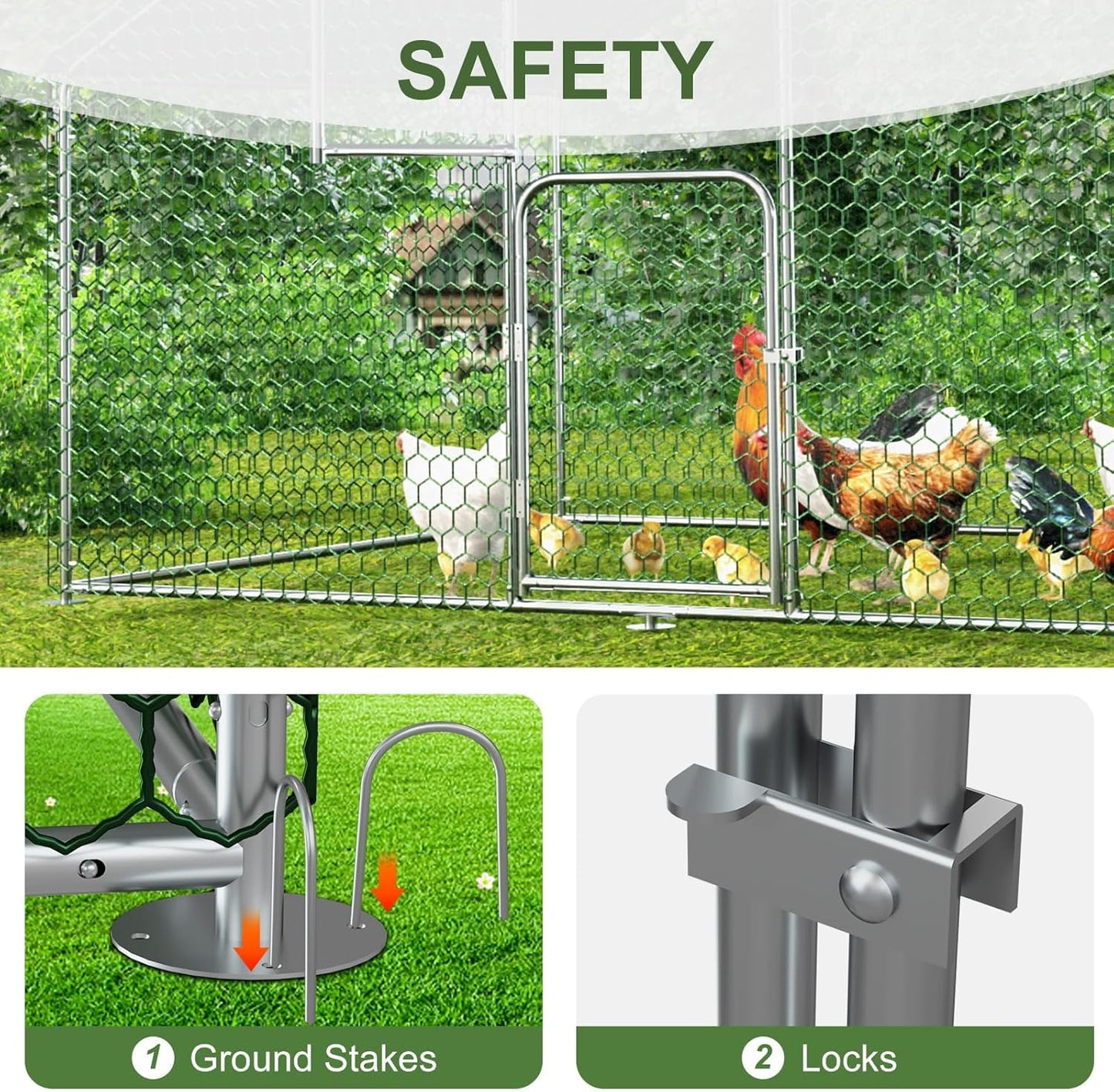 Large Chicken Coop Heavy Duty Walk-in Chicken Run Poultry Cage with Wire Mesh & Weatherproof PE Cover, Chicken Hen for Rabbits Duck(6.5x10x6.5 FT)