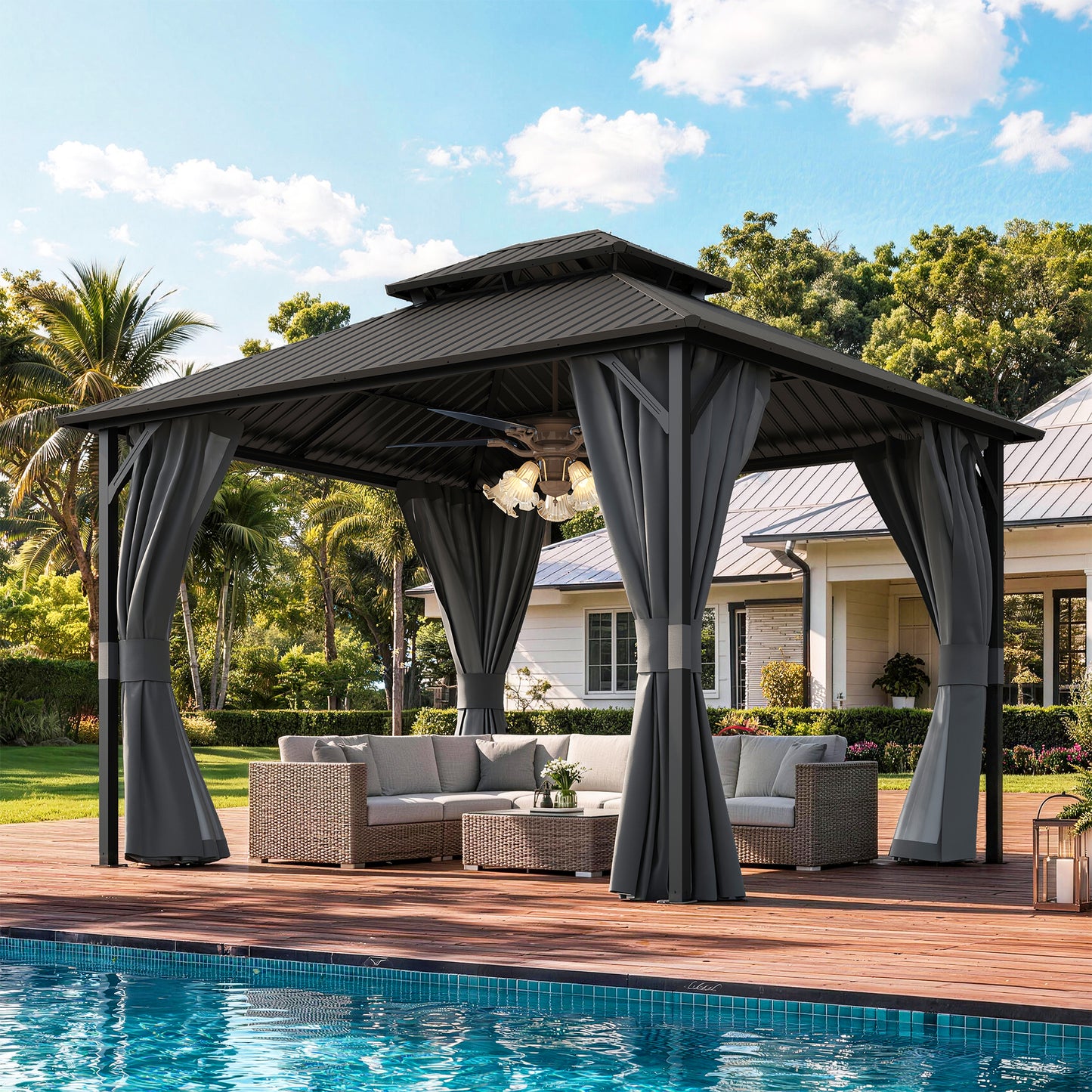 Amopatio 10x12FT Hardtop Gazebo, Metal Galvanized Steel Double Roof, Grey