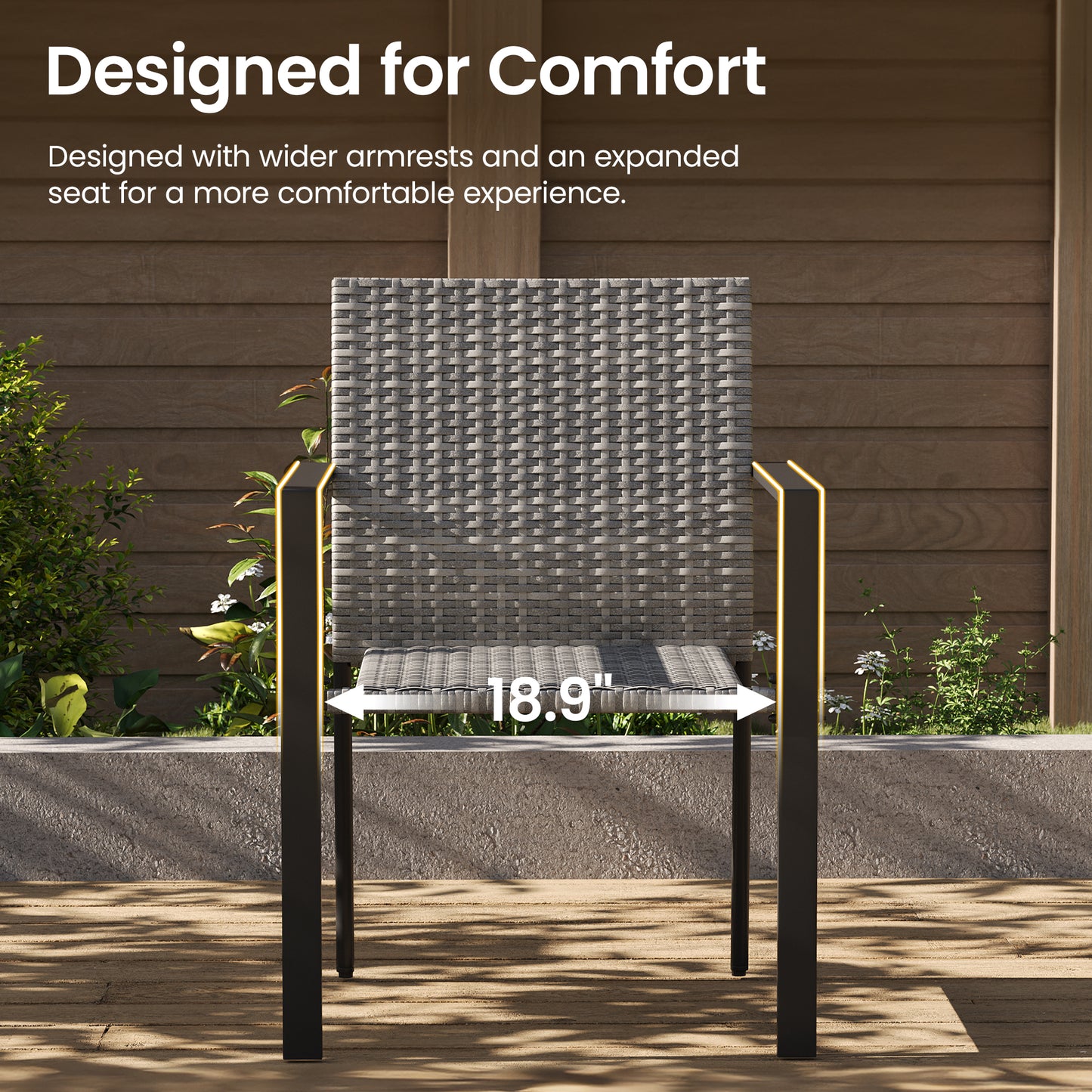 Amopatio Stackable Wicker Chairs, Patio Dining Chairs Set of 6, All-Weather Breathable Outdoor Dining Chair, Steel Frame, Armchair w/Armrests, for Garden, Porch, Deck, Poolside, Fire Pit, Gray
