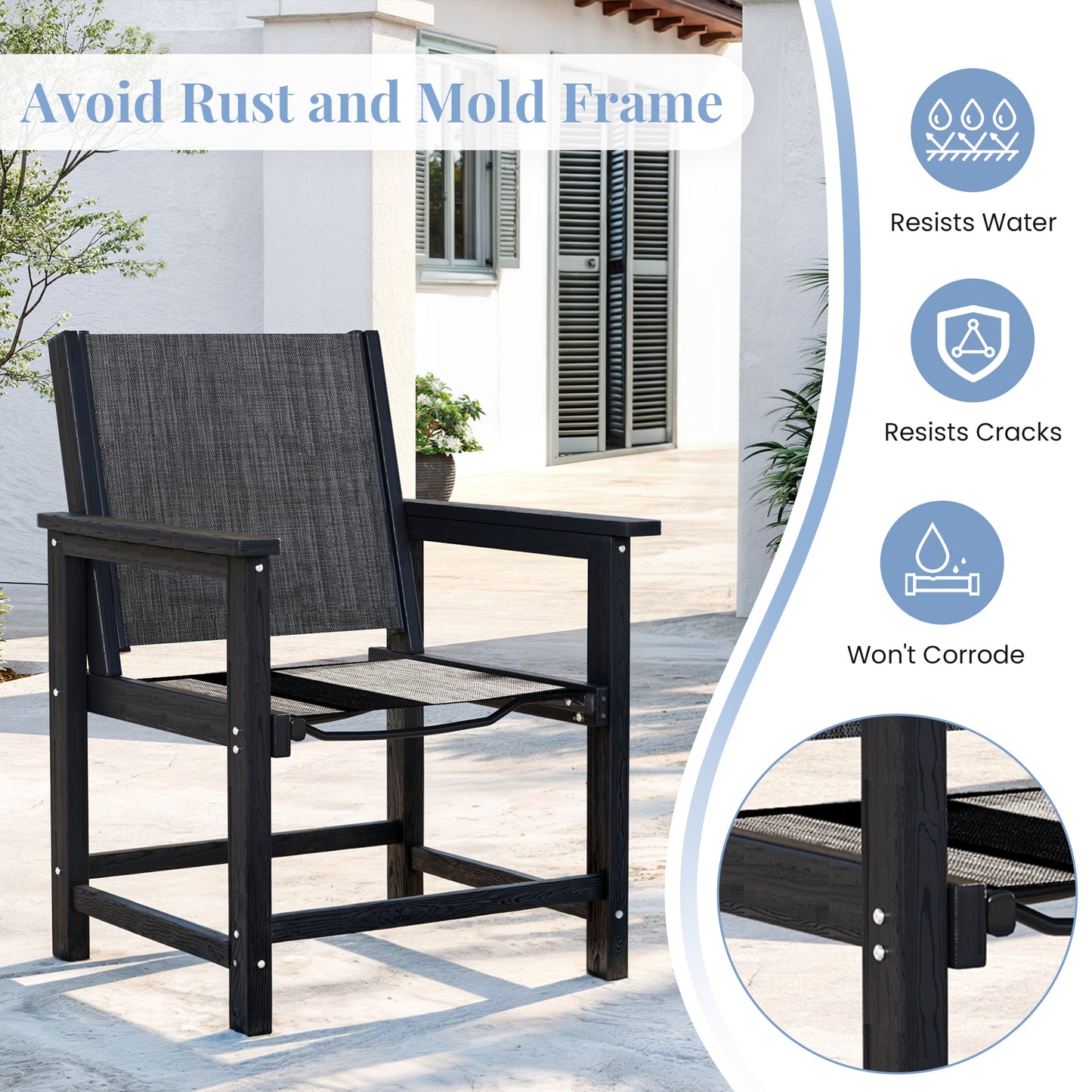 Amopatio Outdoor HDPE Dining Chairs Set of 6 All-Weather Patio Chairs with Textilene Backrest Heavy Duty for Porch Backyard Deck Lawn Garden, Black