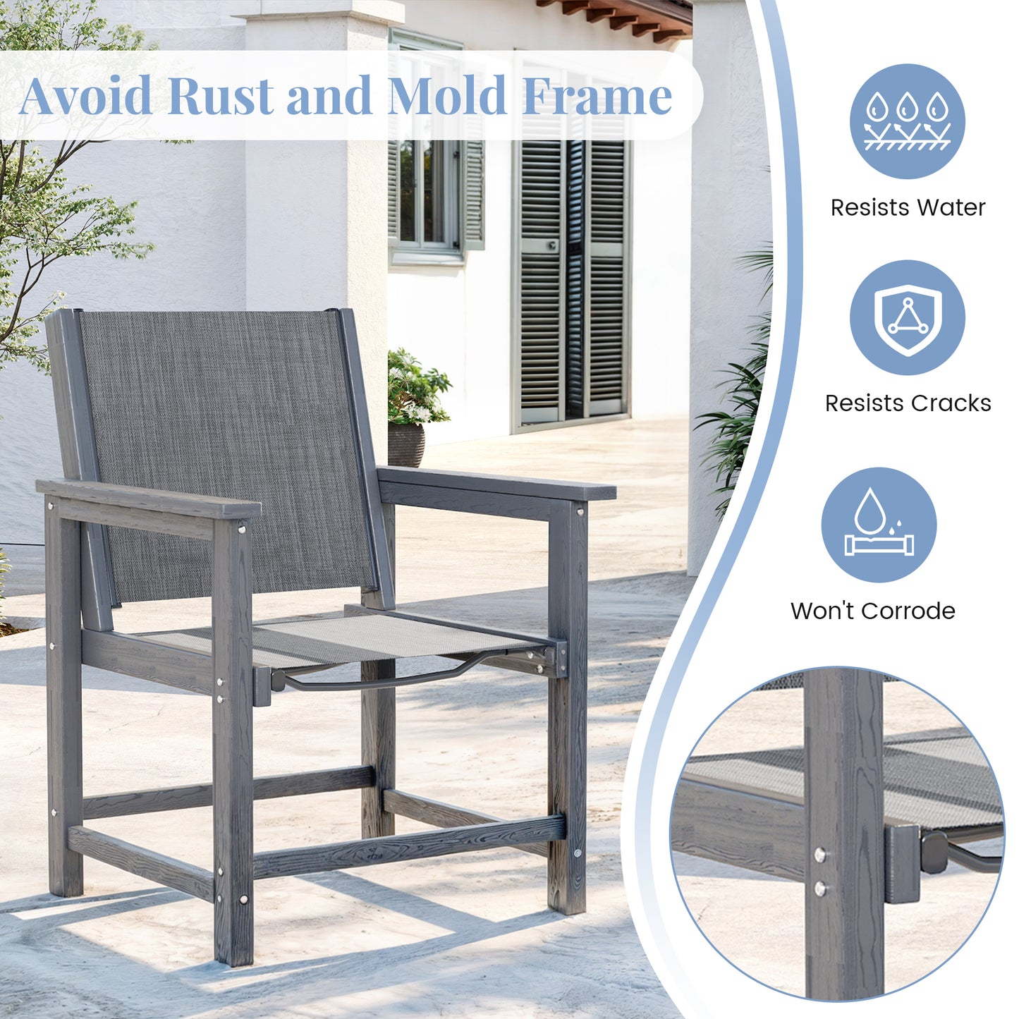 7 Piece HDPE Patio Dining Set, All-Weather Outdoor Table and Chair Sets with Umbrella Hole Outdoor Dining Table Sets of 6 Textilene Fabric Patio Chairs for Backyard, Poolside, Garden, Deck(Gray)