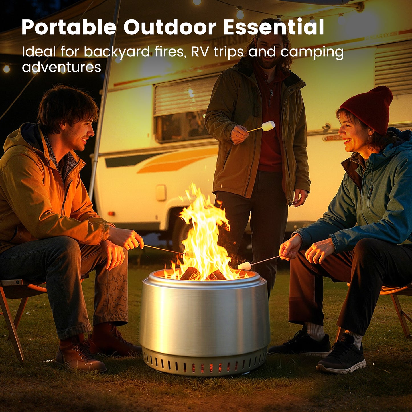 Amopatio Smokeless Fire Pit with Stand, Removable Ash Pan, 21'' Portable Fire Pits with Carry Bag Stainless Steel Wood Burning Outdoor Firepit for Camping Patio & Backyard