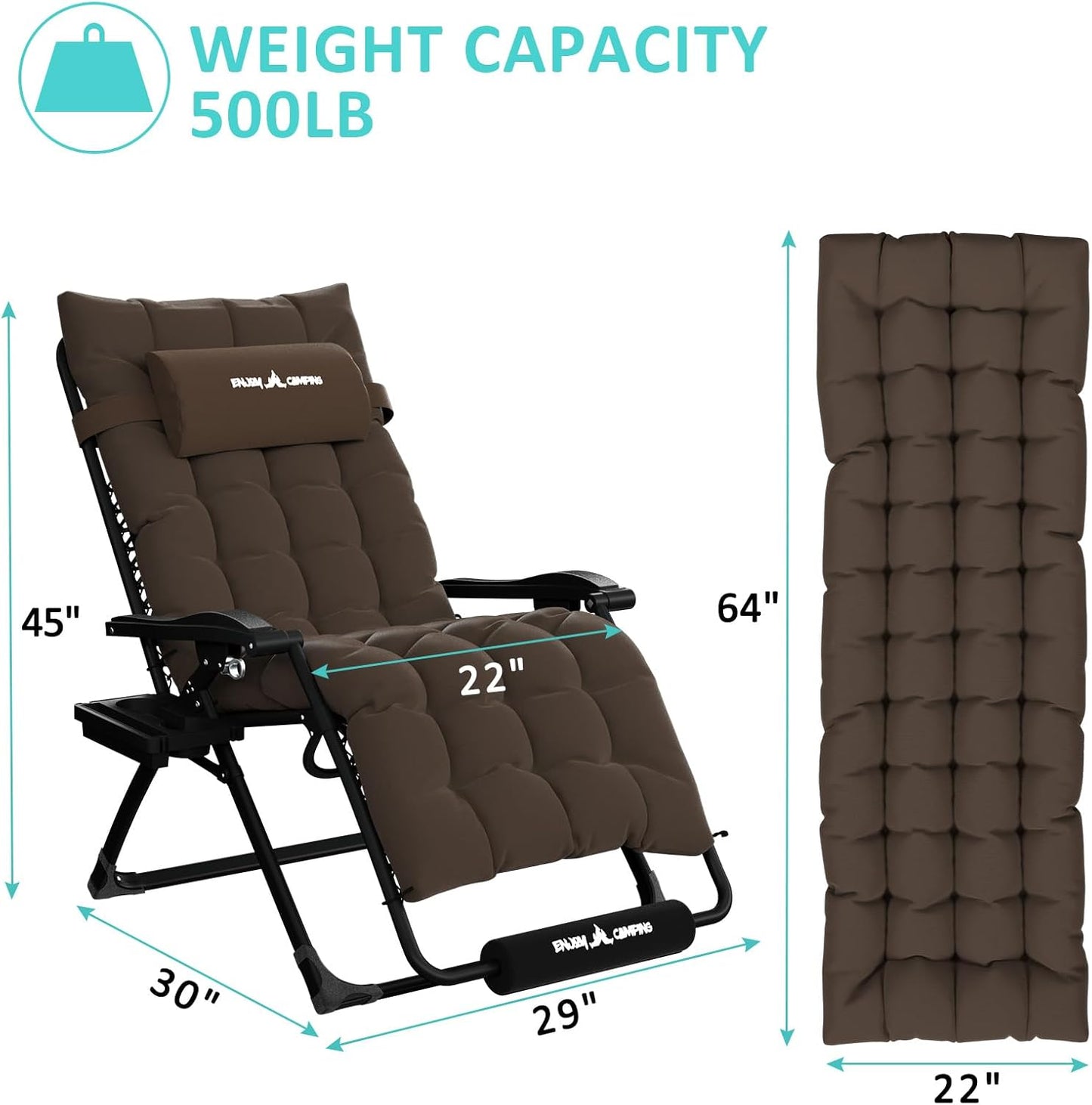 Amopatio Zero Gravity Chair, XL Outdoor Lounge Chairs with Cushion for Camping, Folding Reclining Patio Chairs for Outside Deck, Yard, Porch, Pool