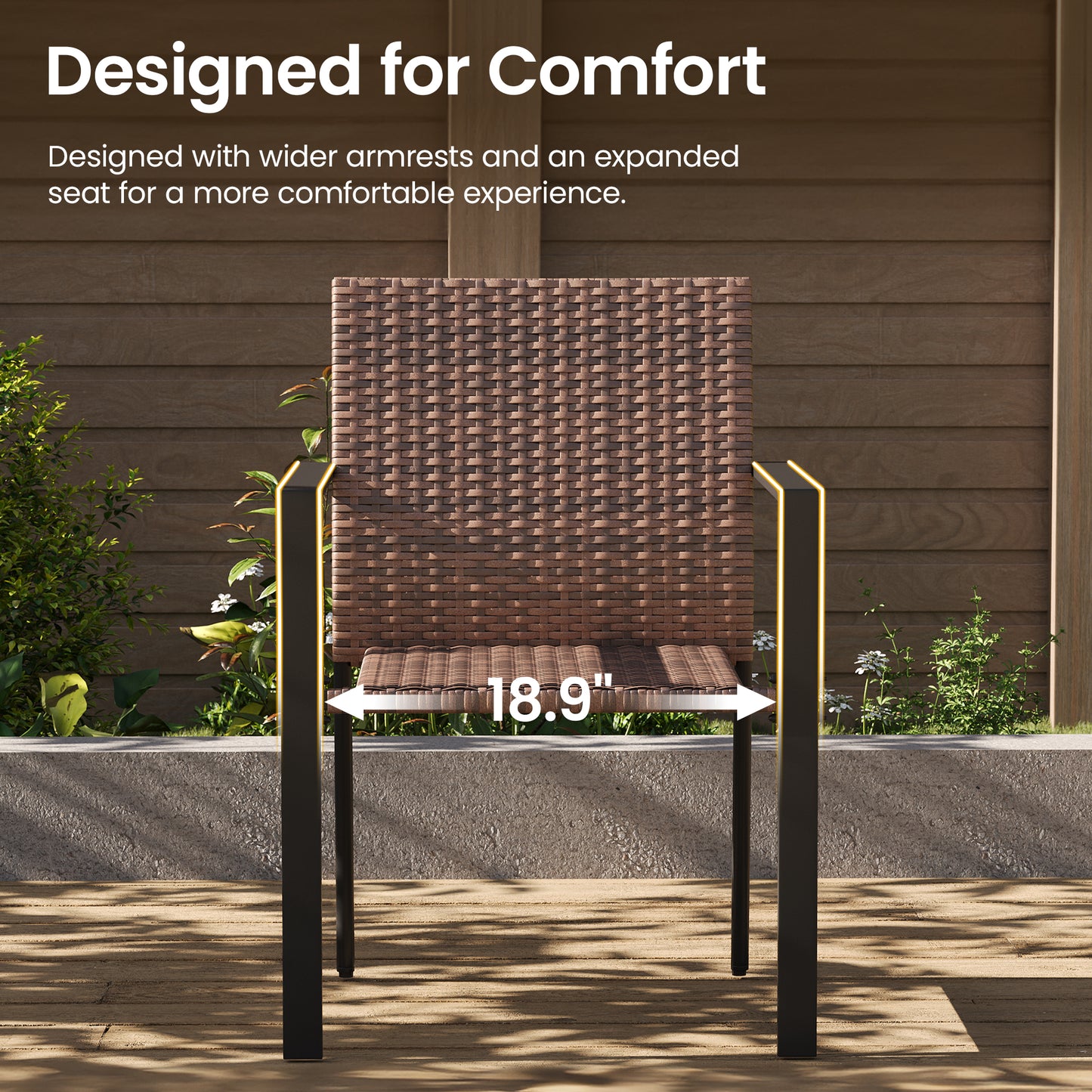 Amopatio Stackable Wicker Chairs, Patio Dining Chairs Set of 4, All-Weather Breathable Outdoor Dining Chair, Steel Frame, Armchair w/Armrests, for Garden, Porch, Deck, Poolside, Fire Pit, Brown