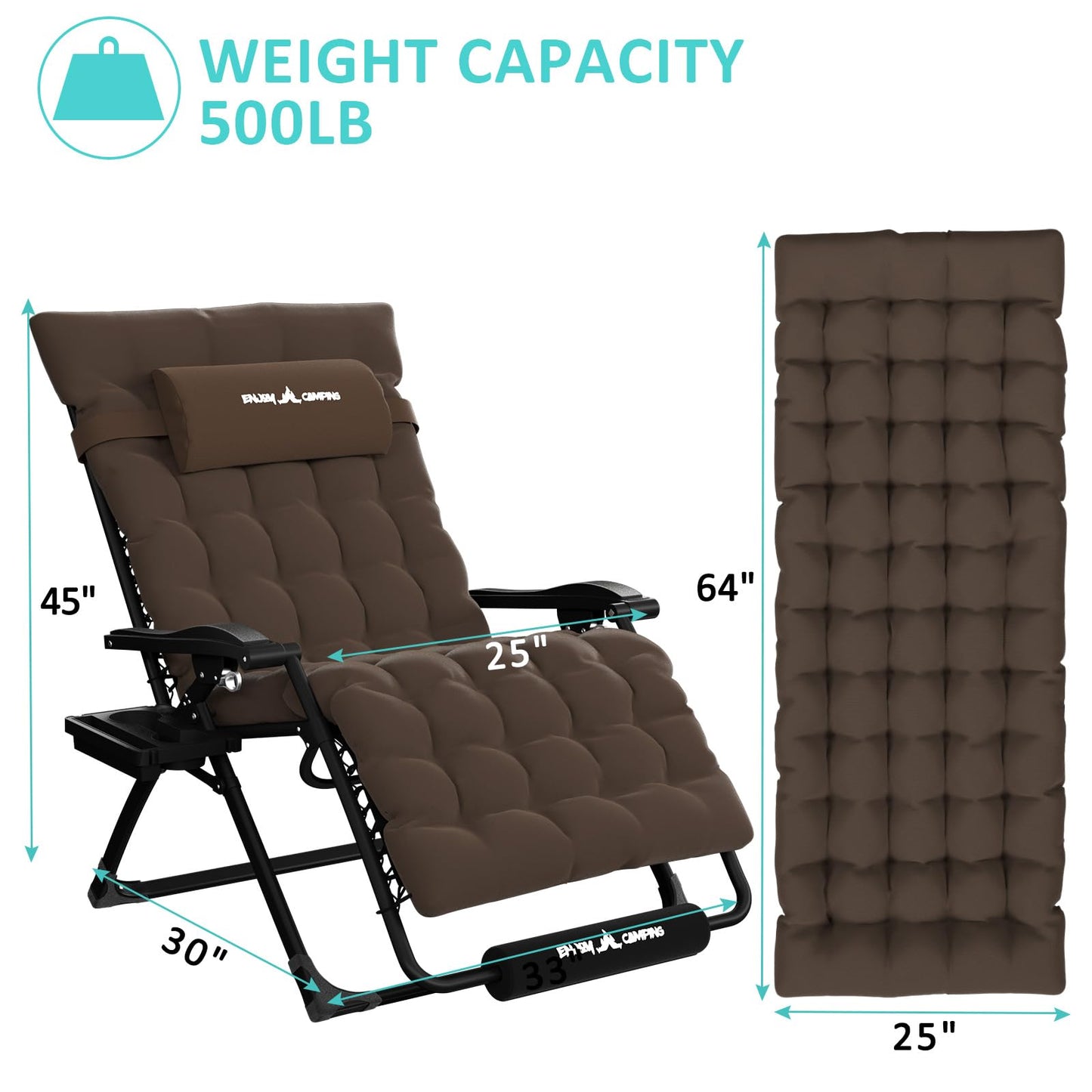 Amopatio Oversized Zero Gravity Chair with Cushion for Indoor & Outdoor, XXL 33Inch Patio Folding Reclining Lounge Chair with Tray/Footrest/Headrest