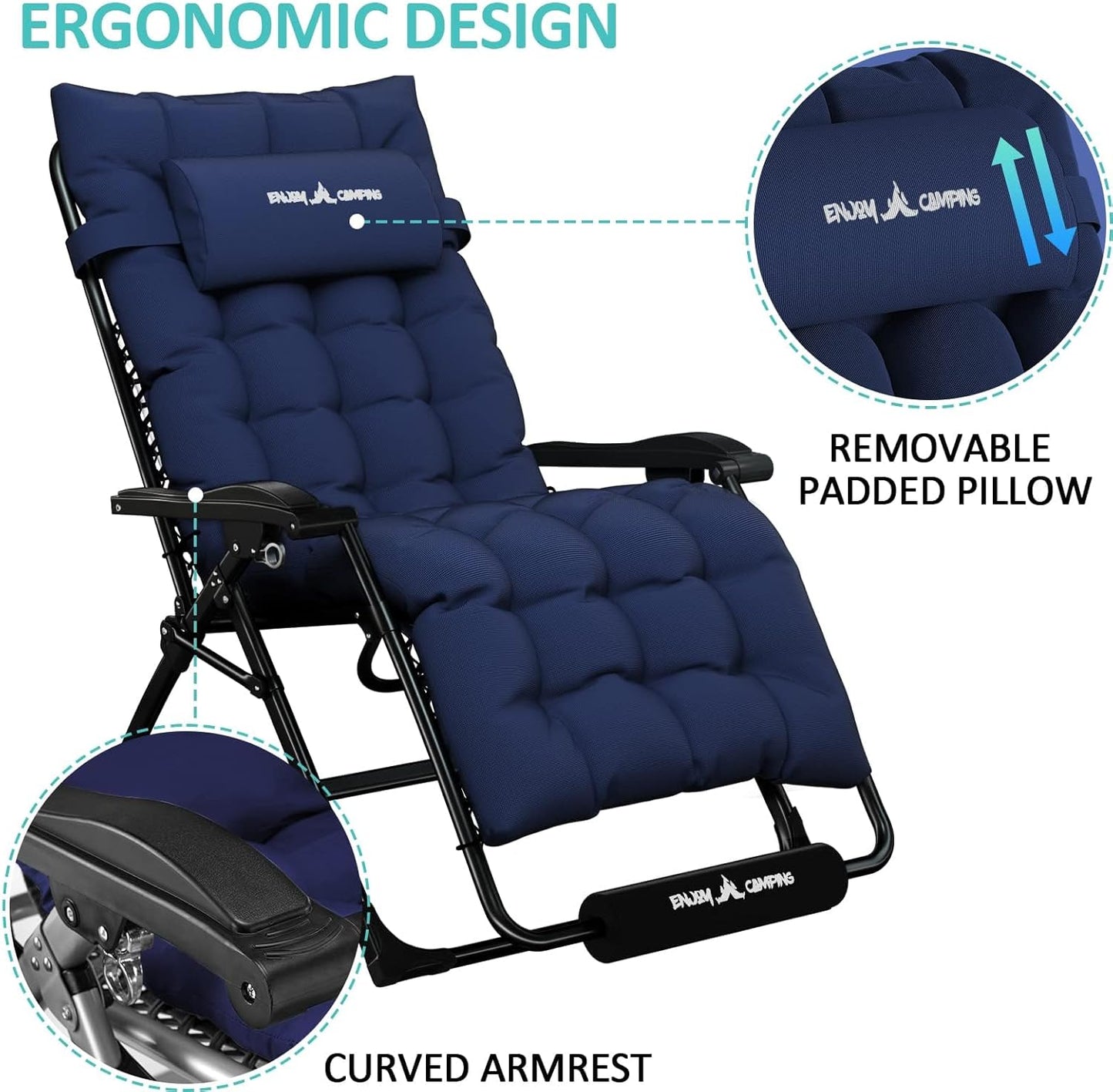 Amopatio Oversized Zero Gravity Chair with Removable Cushion & Tray, XL Patio Folding Reclining Lounge Chair with Footrest & Headrest for Indoor and Outdoor, Support 500lbs