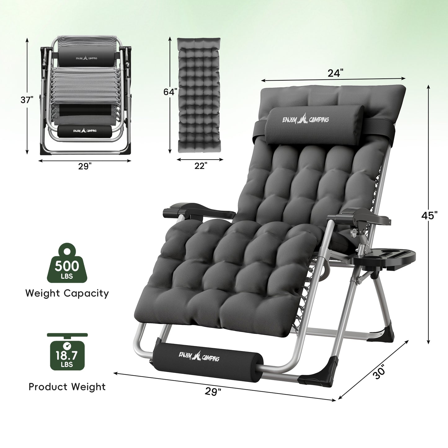 Amopatio Oversized Zero Gravity Chair Set of 2, Reclining Camping Lounge Chair Upgraded Lock and Footrest, Cup Holder, Removable Cushion & Headrest Folding Patio Recliner for Indoor Outdoor