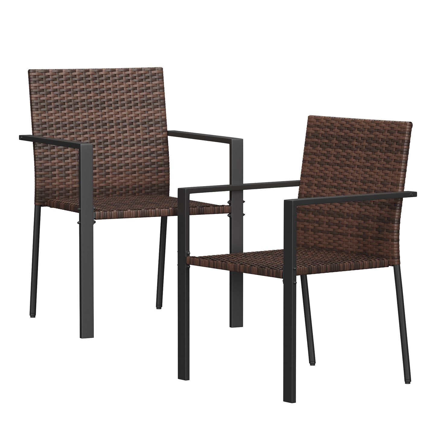 Amopatio Stackable Wicker Chairs, Patio Dining Chairs Set of 2, All-Weather Breathable Outdoor Dining Chair, Steel Frame, Armchair w/Armrests, for Garden, Porch, Deck, Poolside, Fire Pit, Brown