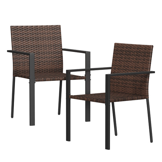 Amopatio Stackable Wicker Chairs, Patio Dining Chairs Set of 2, All-Weather Breathable Outdoor Dining Chair, Steel Frame, Armchair w/Armrests, for Garden, Porch, Deck, Poolside, Fire Pit, Brown