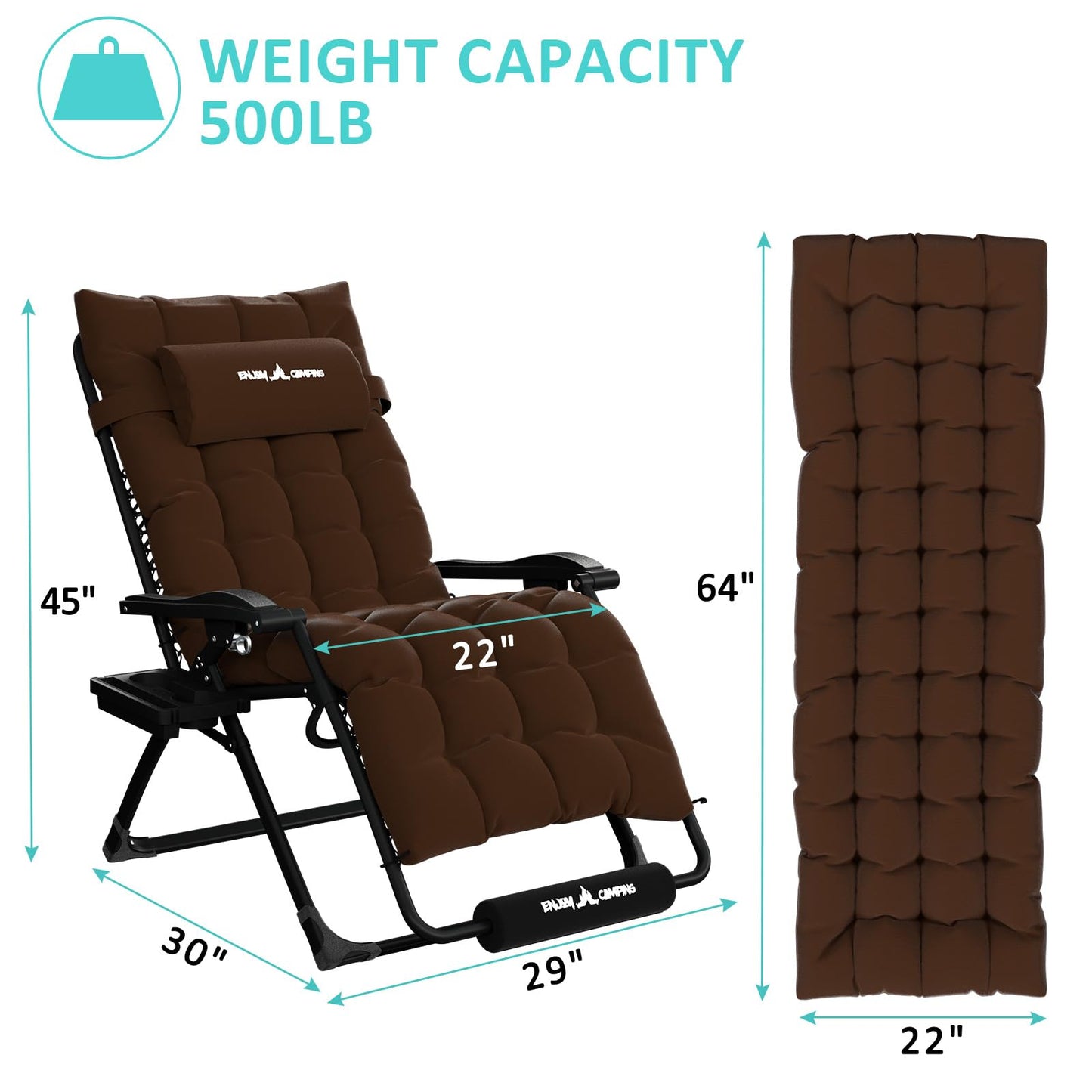 Amopatio Zero Gravity Chair, XL Outdoor Lounge Chairs with Cushion for Camping, Folding Reclining Patio Chairs for Outside Deck, Yard, Porch, Pool