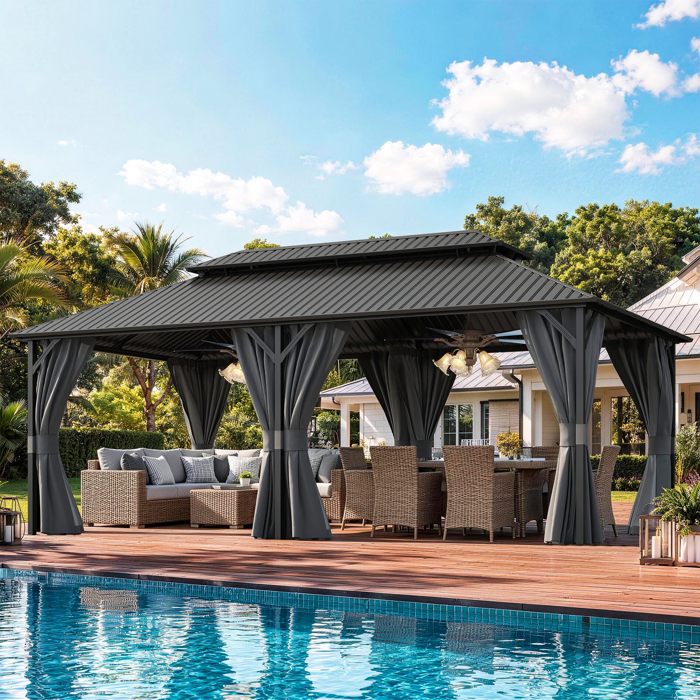 Amopatio 12x20FT Hardtop Gazebo, Metal Galvanized Steel Double Roof, Grey