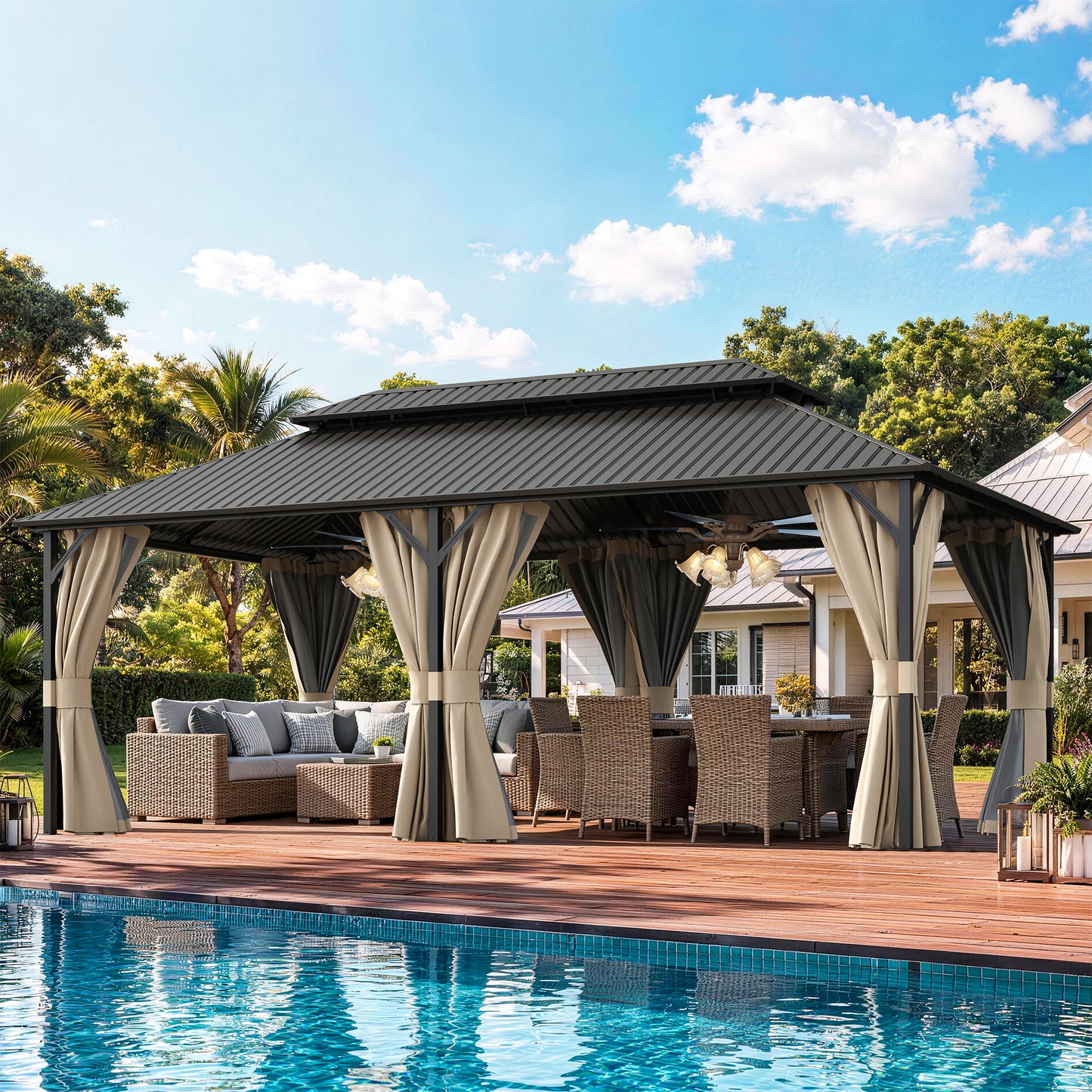 Amopatio 12x20FT Hardtop Gazebo, Metal Galvanized Steel Double Roof, Beige