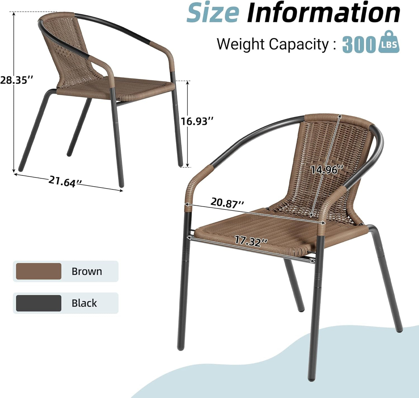 Amopatio Outdoor Dining Chairs Set of 4, Stackable Outdoor Patio Chairs, Rattan Wicker Patio Chairs Set of 4, for Porch, Deck, Garden, Poolside, Yard, Bistro, Restaurant, Brown