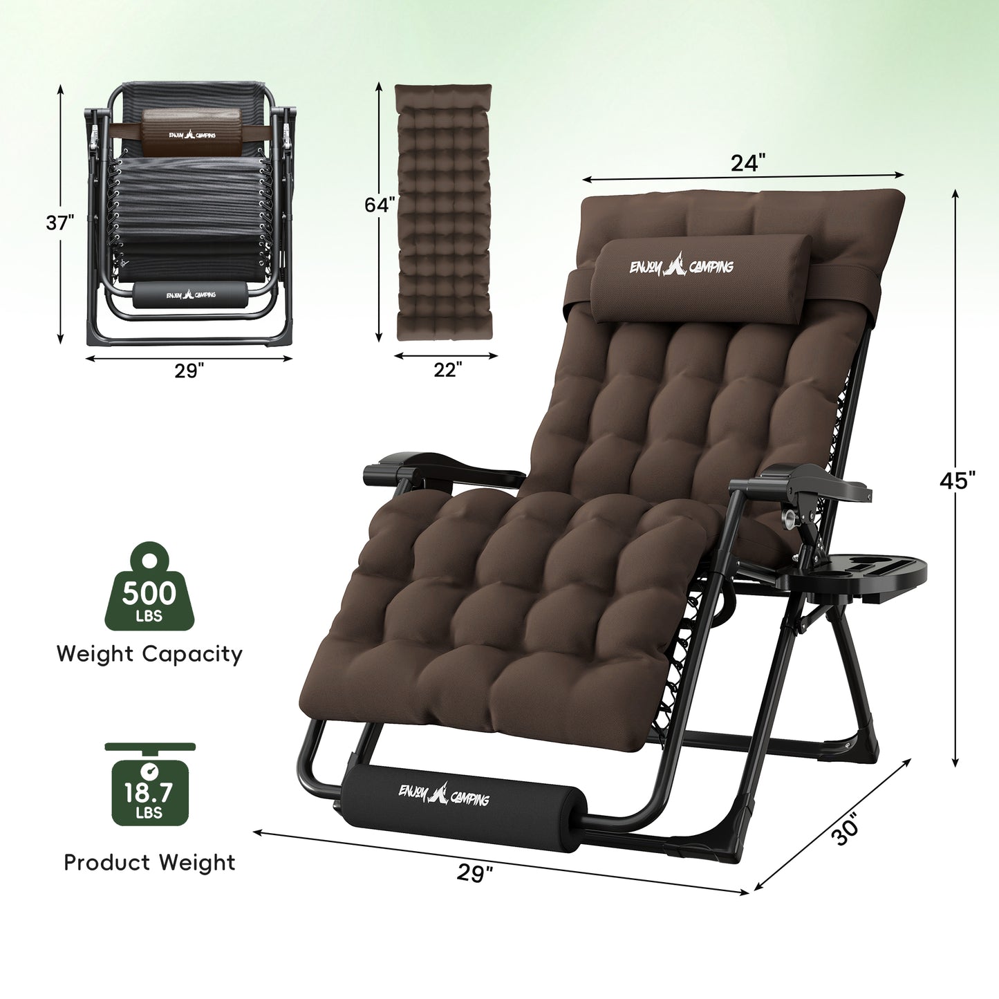 Amopatio Oversized Zero Gravity Chair, 29''W Reclining Camping Lounge Chair Upgraded Lock and Footrest, Folding Patio Recliner with Cup Holder, Removable Cushion & Headrest