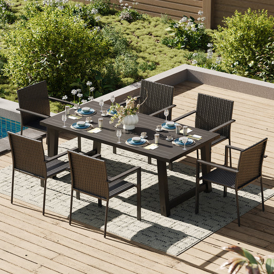 Amopatio Stackable Wicker Chairs, Patio Dining Chairs Set of 6, All-Weather Breathable Outdoor Dining Chair, Steel Frame, Armchair w/Armrests, for Garden, Porch, Deck, Poolside, Fire Pit, Black