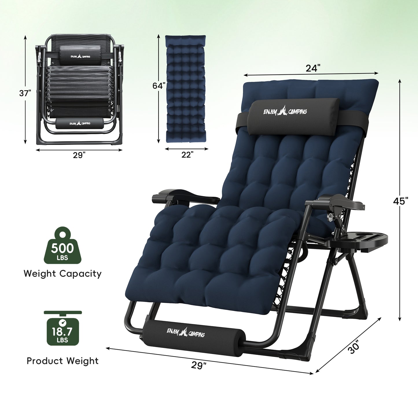 Amopatio Oversized Zero Gravity Chairs Set of 2, 29''W Reclining Camping Lounge Chair Upgraded Lock and Footrest, Cup Holder, Removable Cushion & Headrest Folding Patio Recliner for Relexing
