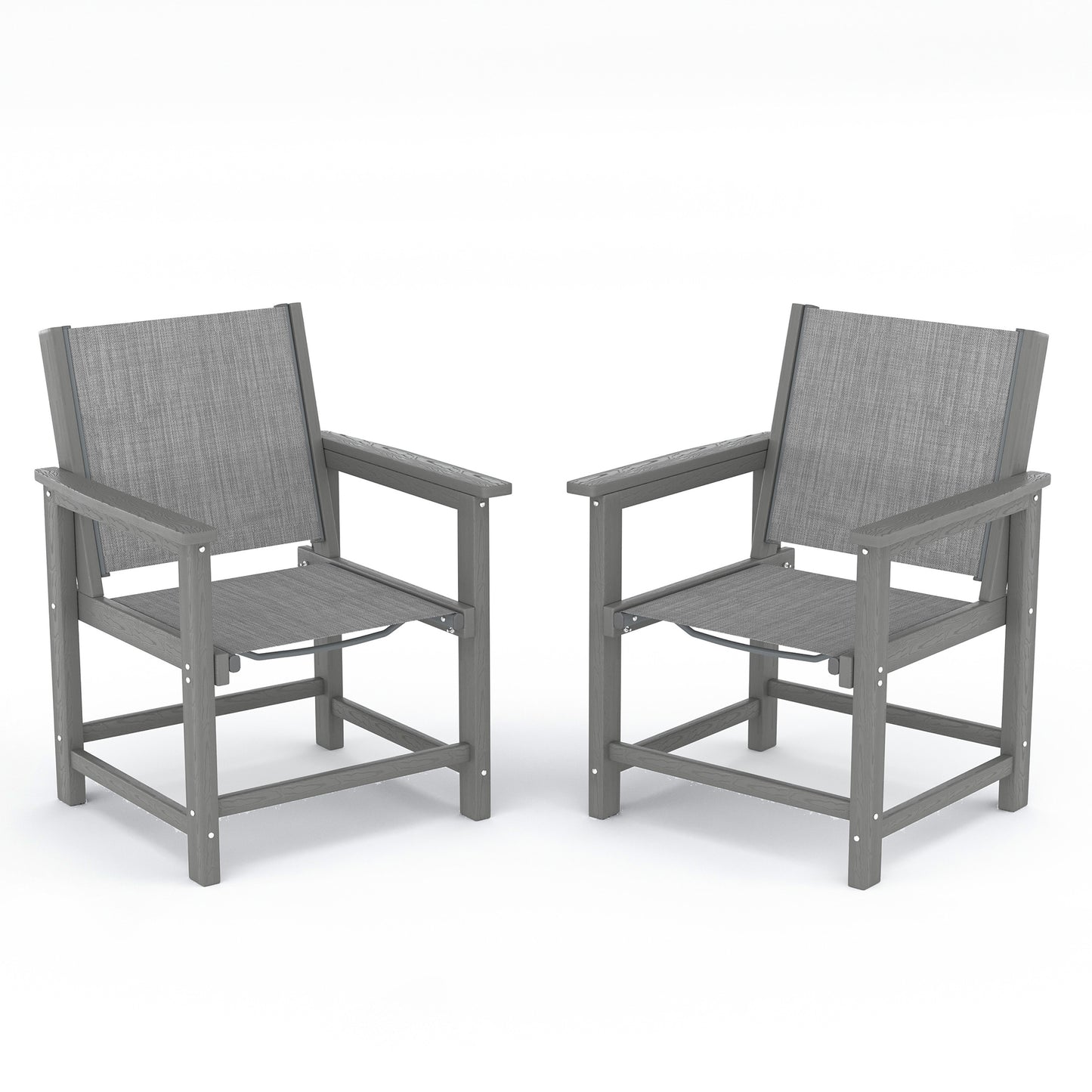 HDPE Patio Dining Chair Set of 2 with Armrests - Textilene Outdoor Chair with Wide Seat for Poolside, All Weather UV Resistant Heavy Duty Patio Chair for Backyard Balcony & Deck(Grey)
