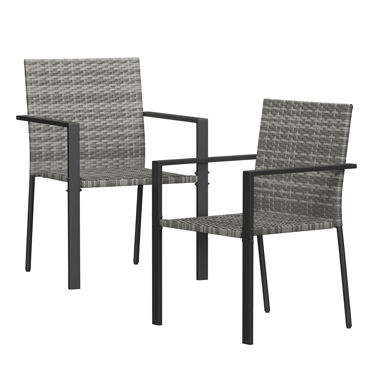 Amopatio Stackable Wicker Chairs, Patio Dining Chairs Set of 2, All-Weather Breathable Outdoor Dining Chair, Steel Frame, Armchair w/Armrests, for Garden, Porch, Deck, Poolside, Fire Pit, Gray
