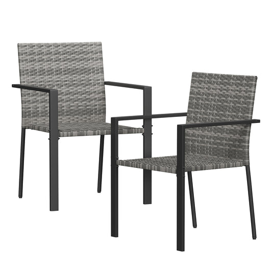 Amopatio Stackable Wicker Chairs, Patio Dining Chairs Set of 2, All-Weather Breathable Outdoor Dining Chair, Steel Frame, Armchair w/Armrests, for Garden, Porch, Deck, Poolside, Fire Pit, Gray