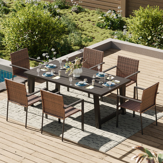 Amopatio Stackable Wicker Chairs, Patio Dining Chairs Set of 4, All-Weather Breathable Outdoor Dining Chair, Steel Frame, Armchair w/Armrests, for Garden, Porch, Deck, Poolside, Fire Pit, Brown