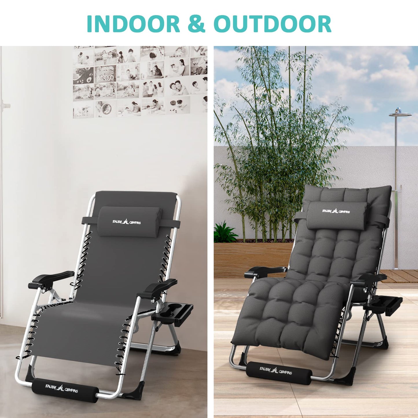 Amopatio Oversized Zero Gravity Chair with Cushion for Indoor & Outdoor, XXL 33Inch Patio Folding Reclining Lounge Chair with Tray/Footrest/Headrest