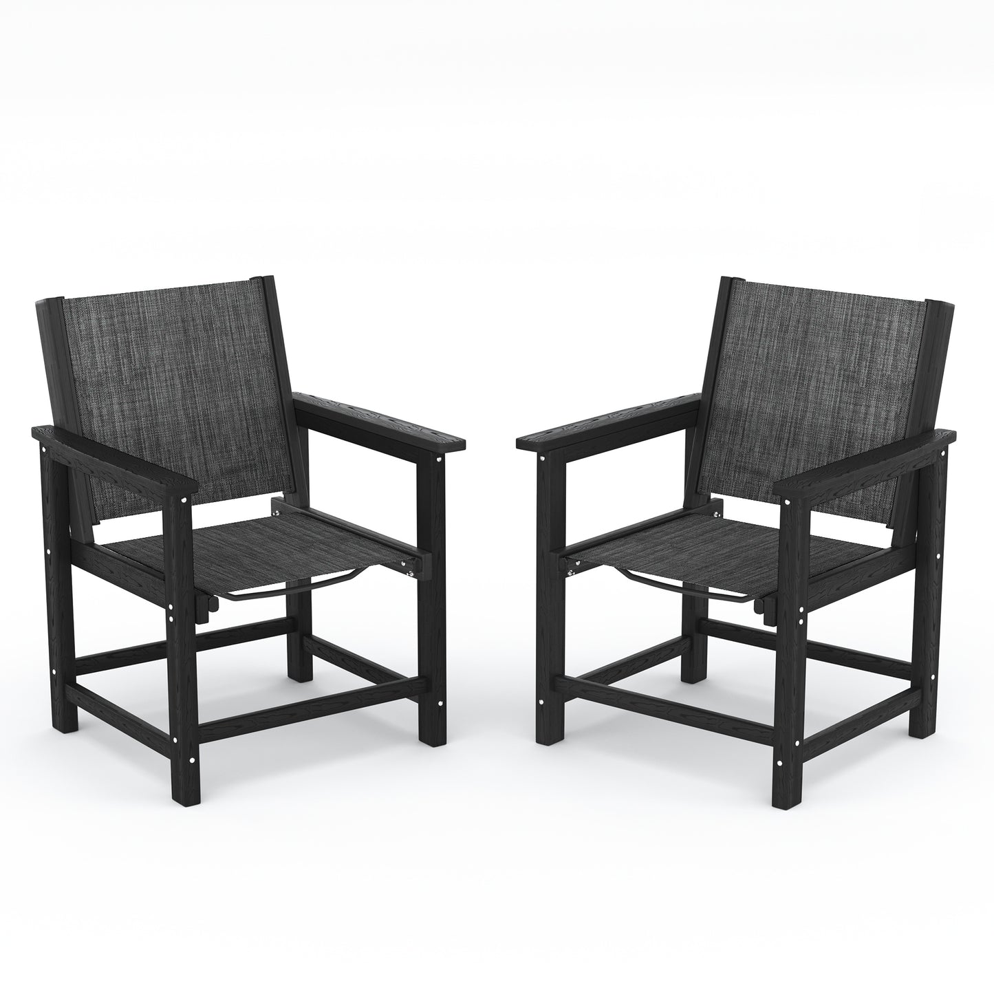 HDPE Patio Dining Chair Set of 2 with Armrests - Textilene Outdoor Chair with Wide Seat for Poolside, All Weather UV Resistant Heavy Duty Patio Chair for Backyard Balcony & Deck(Black)